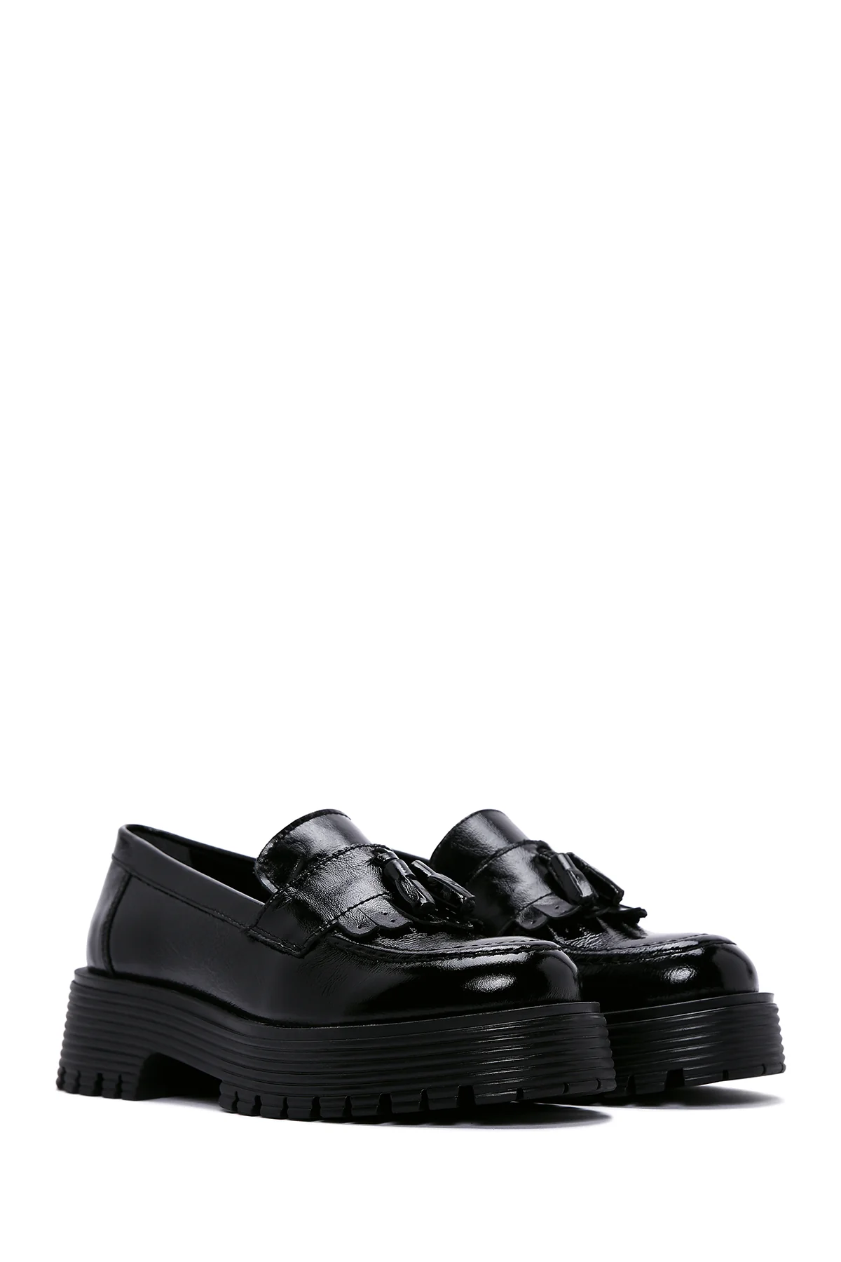 Kadın Siyah Rugan Deri Maskülen Loafer - Image 3