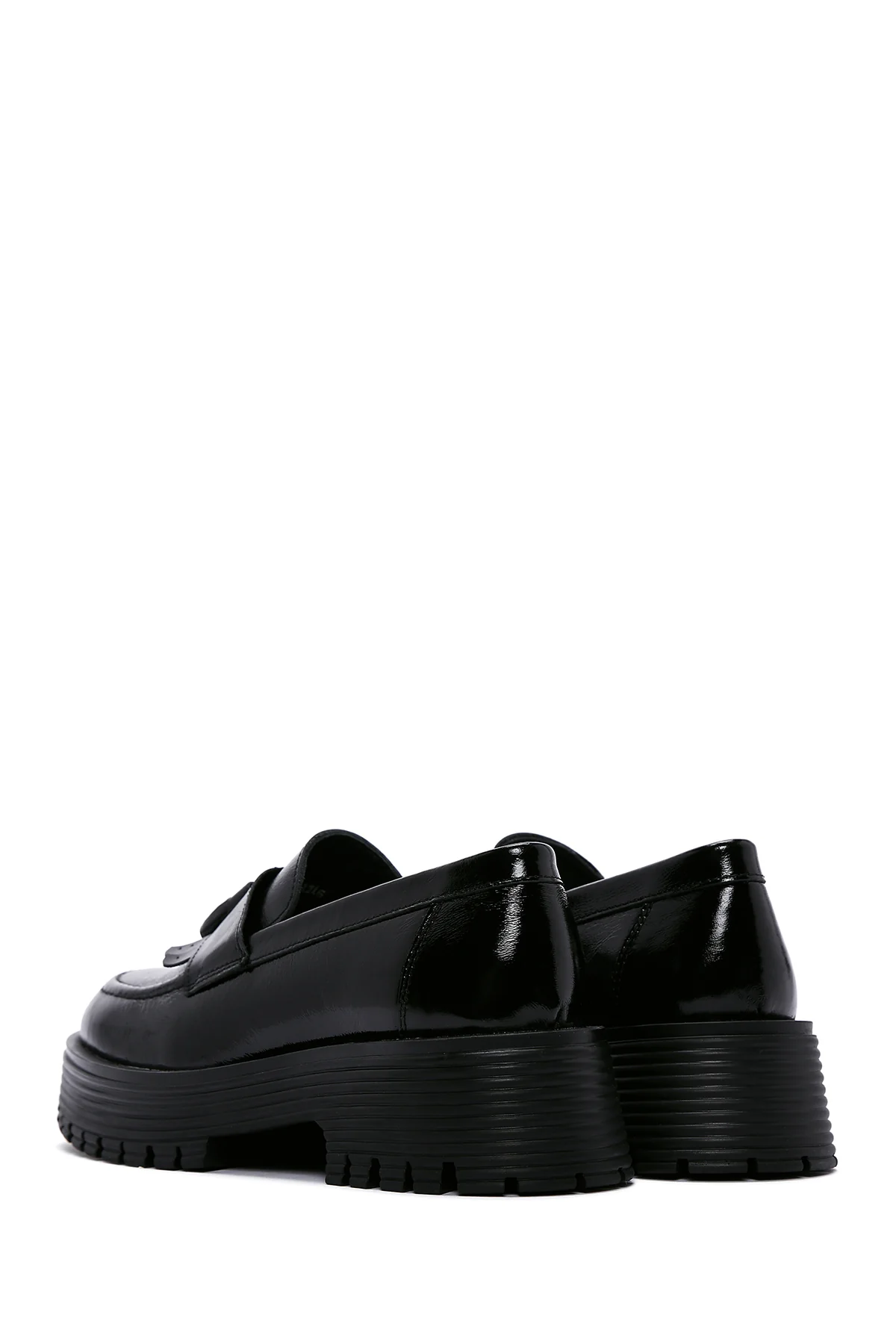 Kadın Siyah Rugan Deri Maskülen Loafer - Image 5