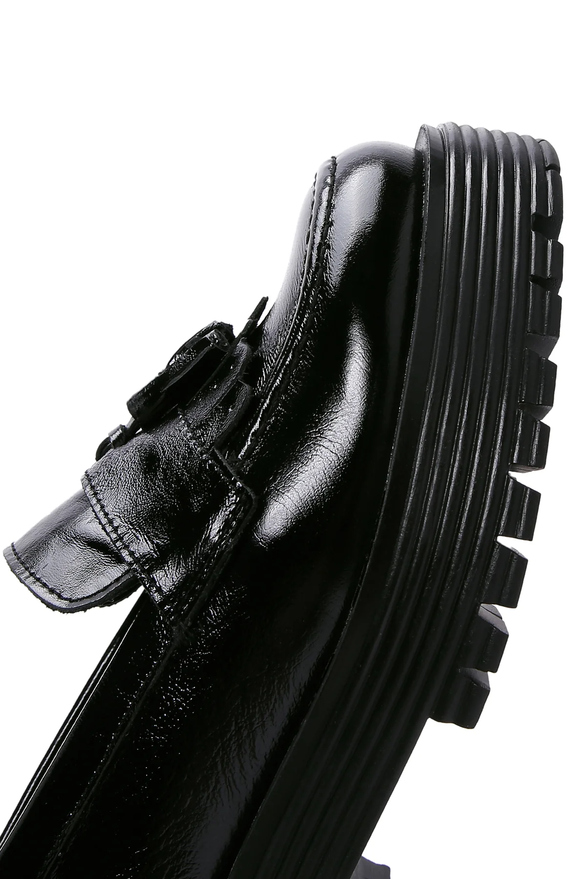 Kadın Siyah Rugan Deri Maskülen Loafer - Image 9