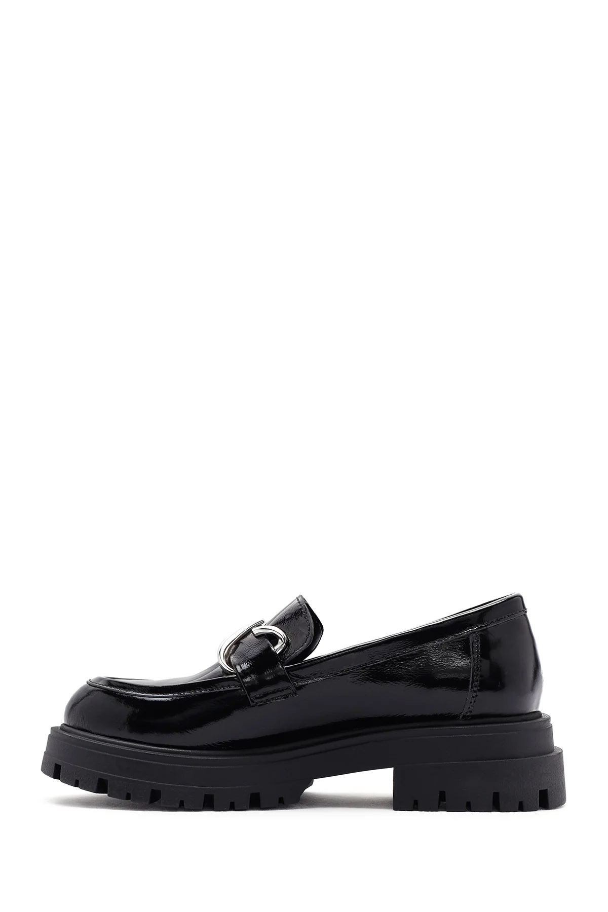 Kadın Siyah Rugan Deri Maskülen Loafer - Image 2