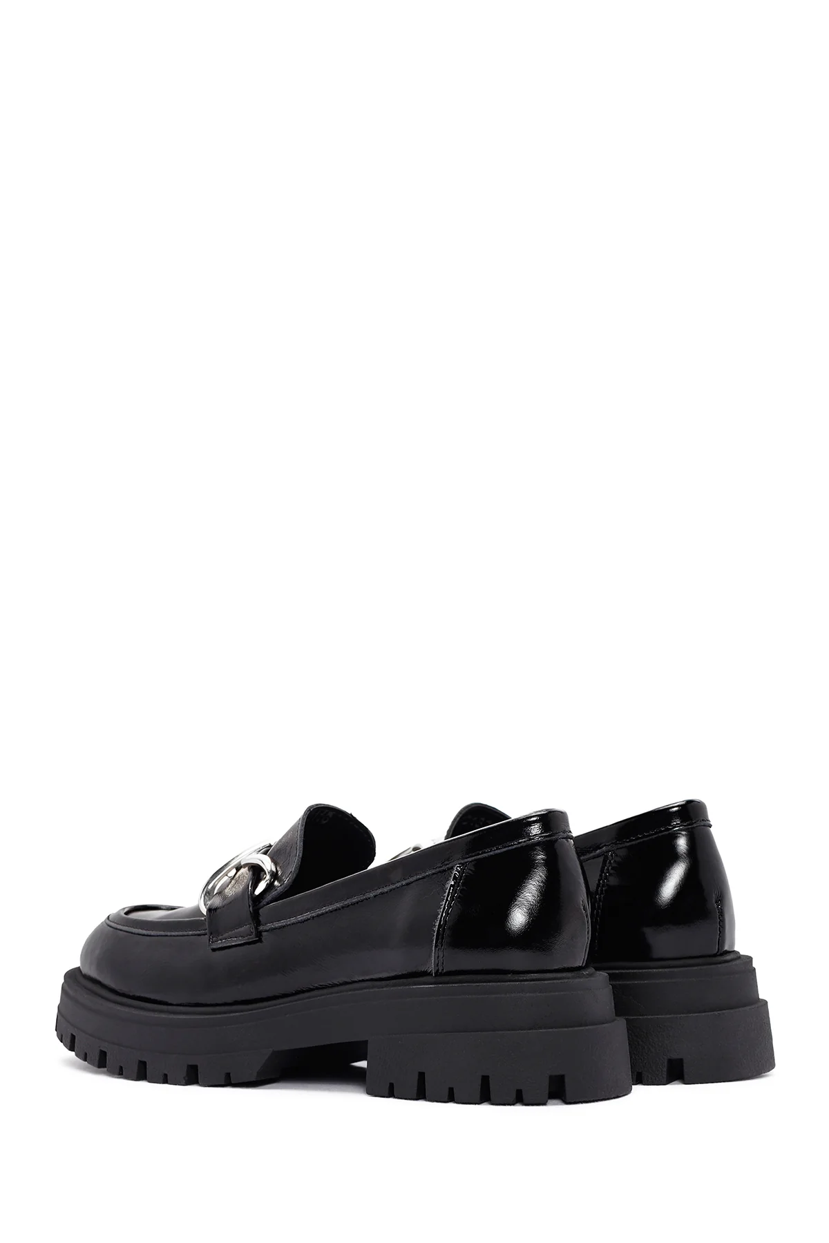Kadın Siyah Rugan Deri Maskülen Loafer - Image 5