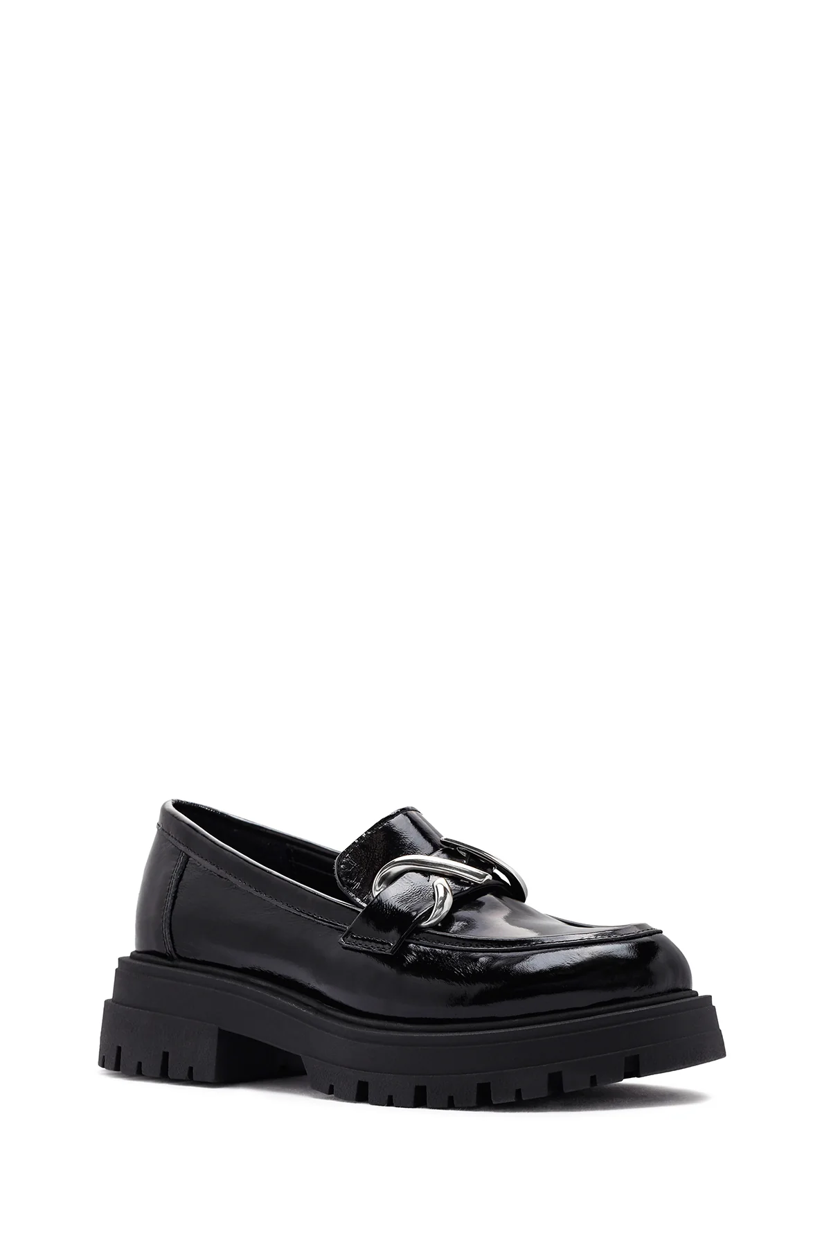 Kadın Siyah Rugan Deri Maskülen Loafer - Image 6