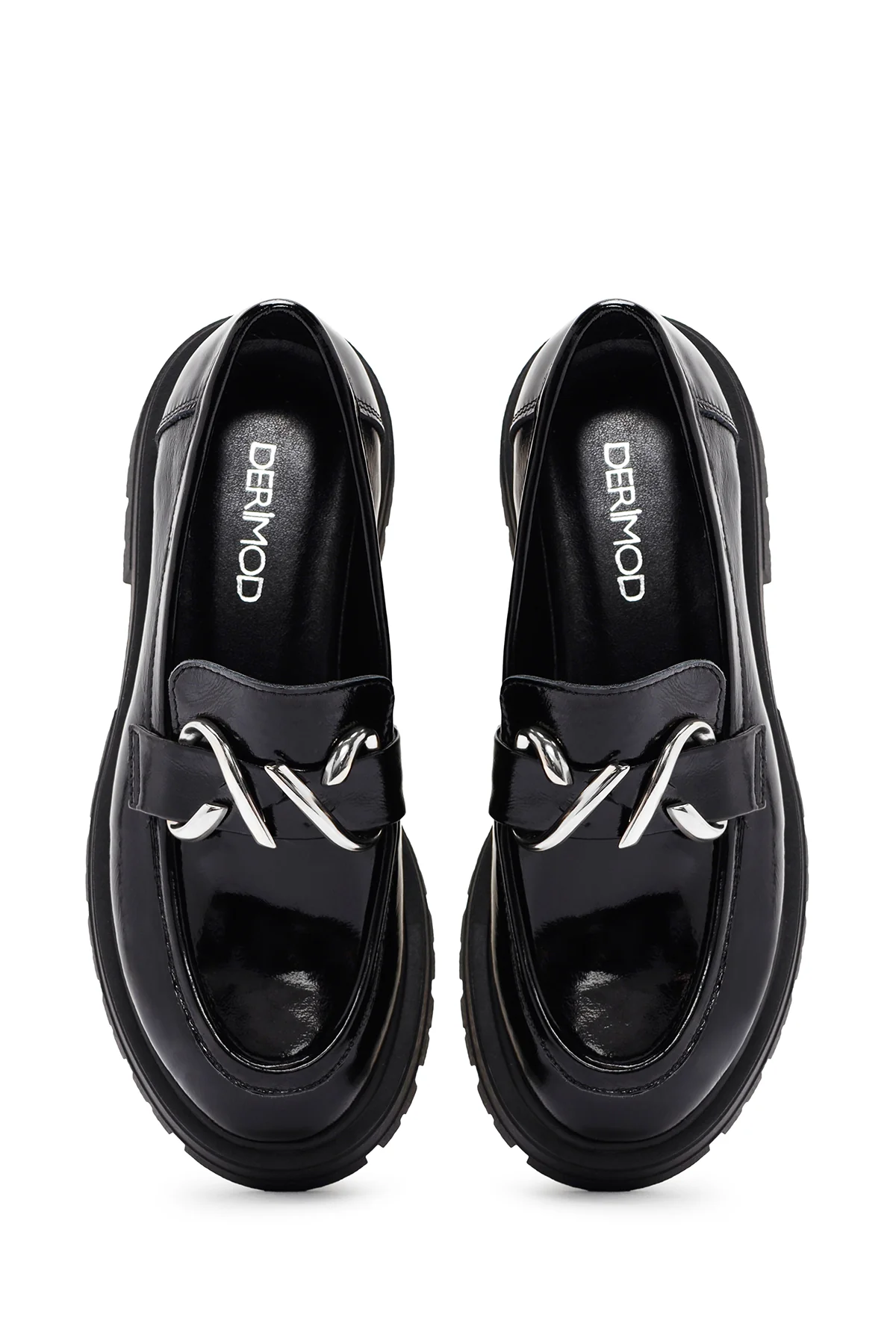 Kadın Siyah Rugan Deri Maskülen Loafer - Image 7