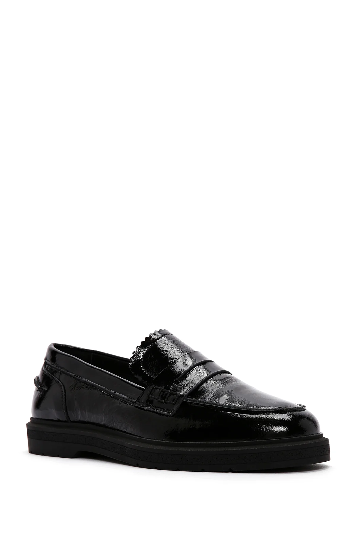 Kadın Siyah Rugan Deri Maskülen Loafer - Image 6