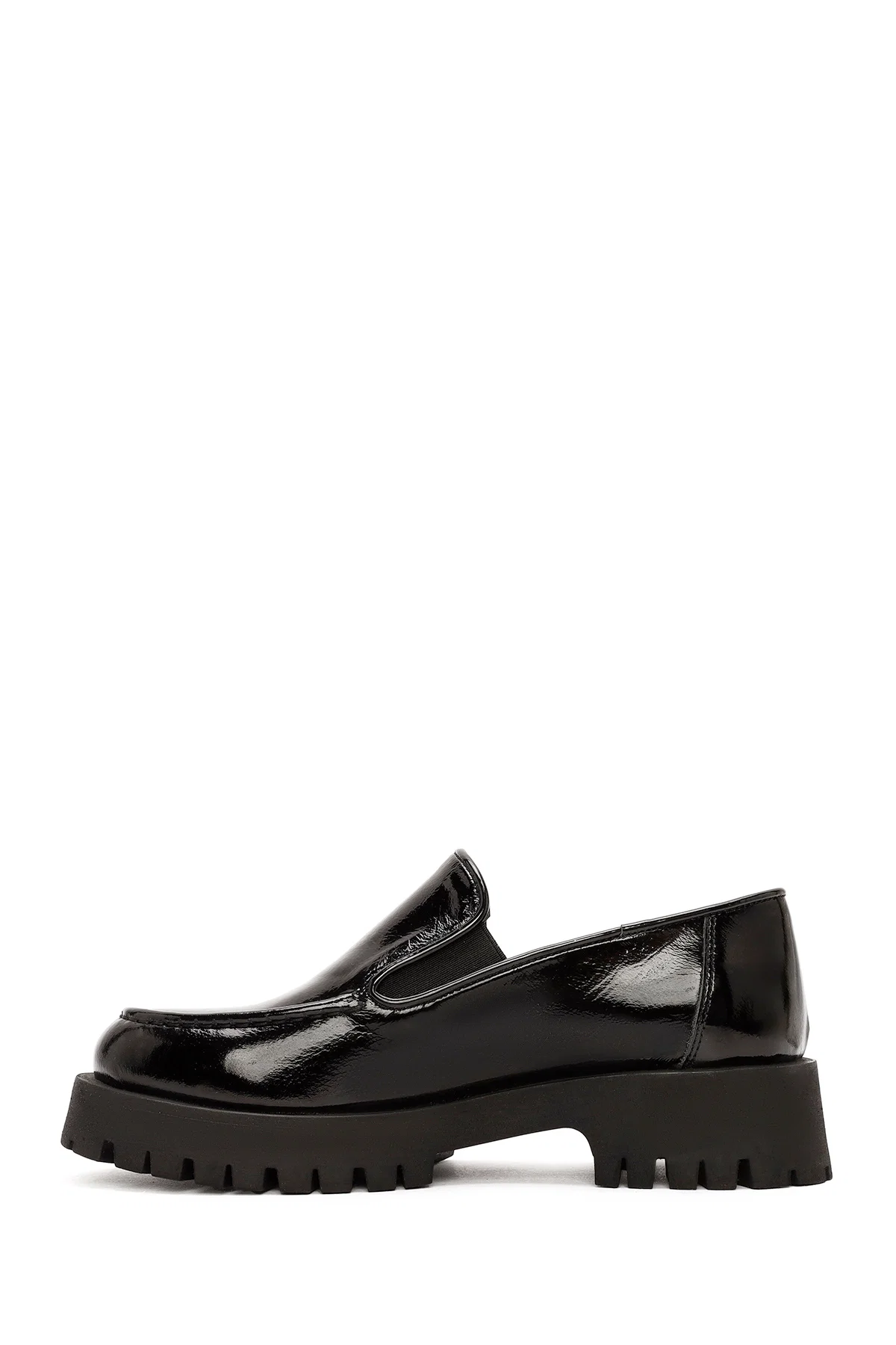 Kadın Siyah Rugan Deri Maskülen Loafer - Image 2