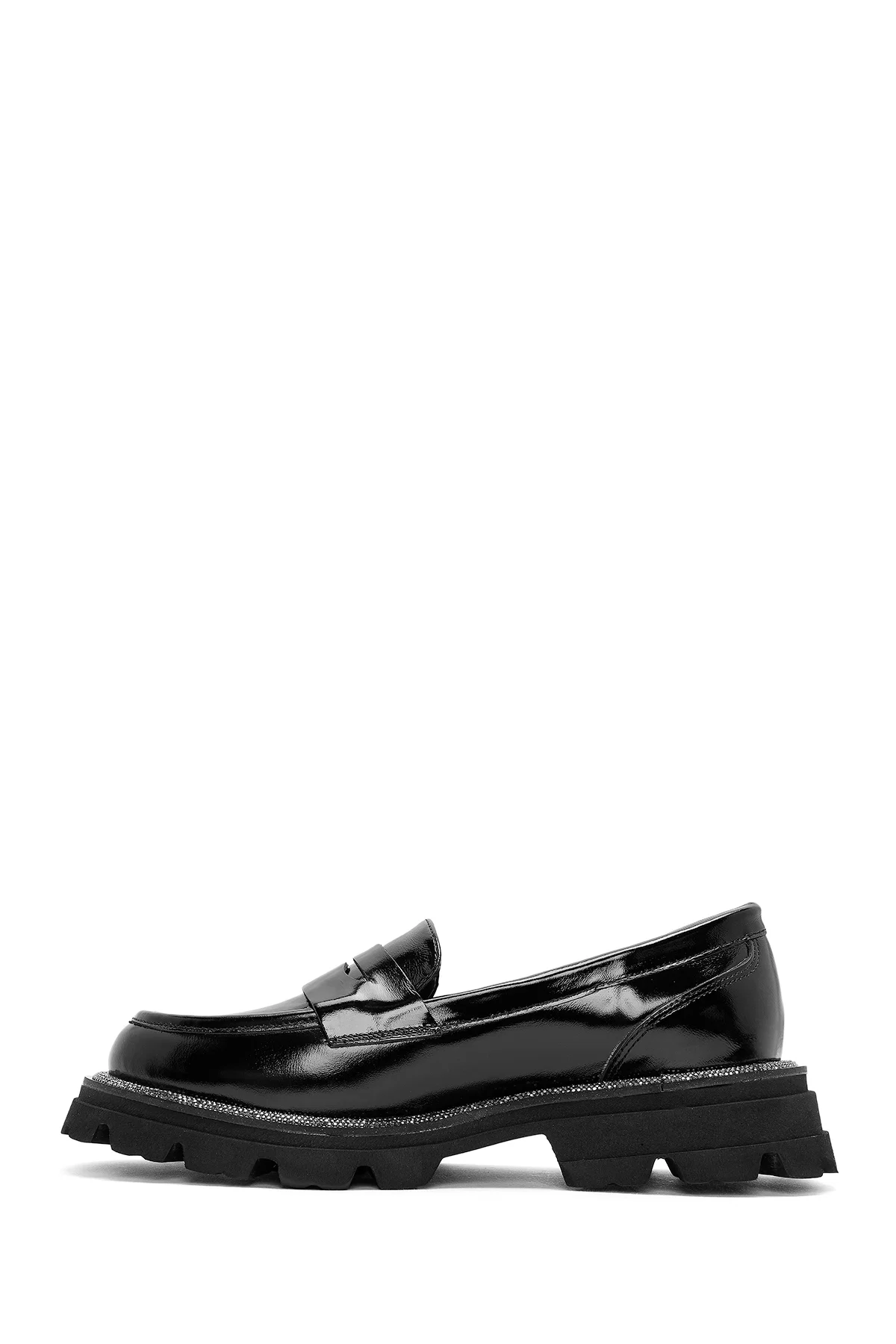 Kadın Siyah Rugan Deri Maskülen Loafer - Image 2