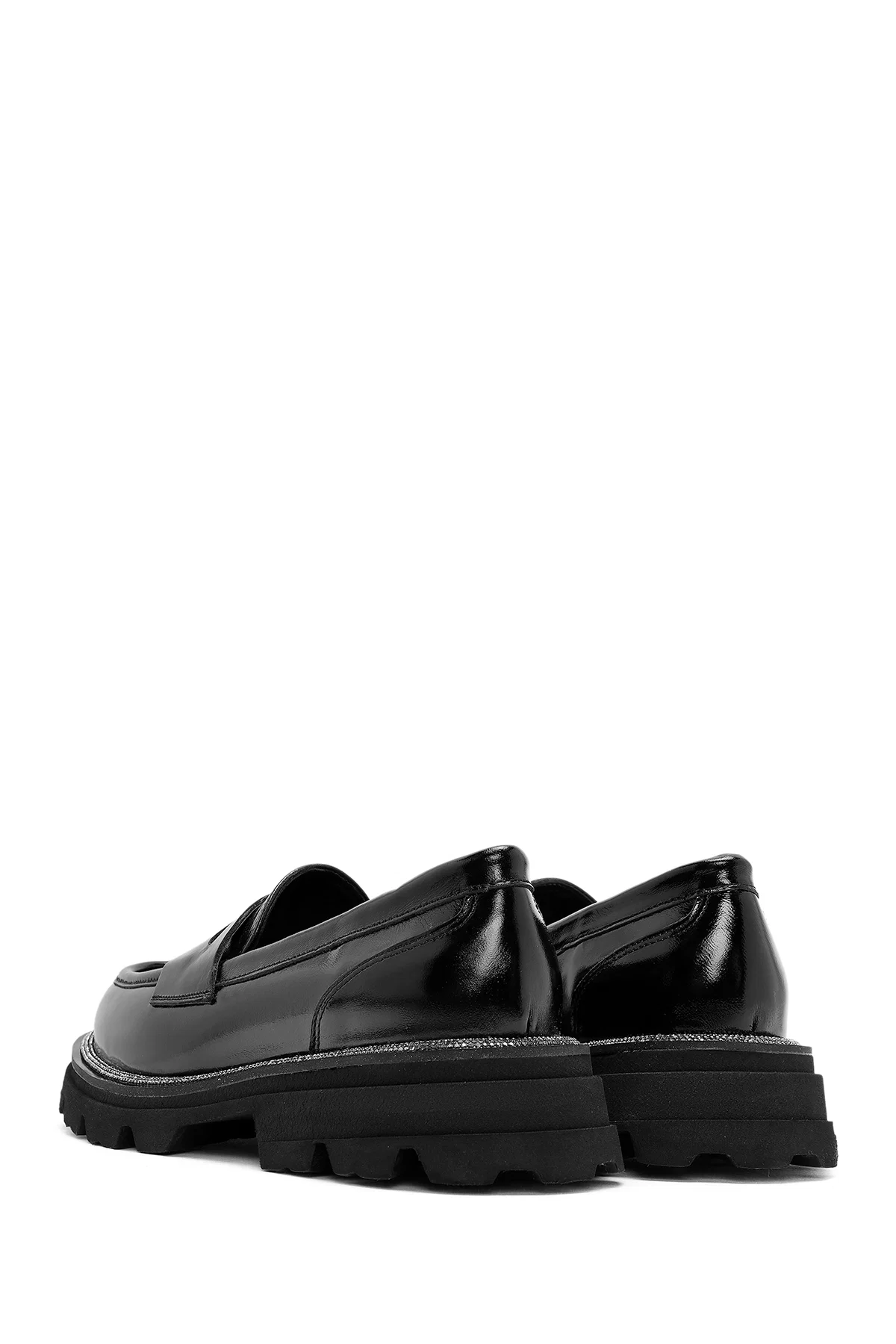 Kadın Siyah Rugan Deri Maskülen Loafer - Image 5