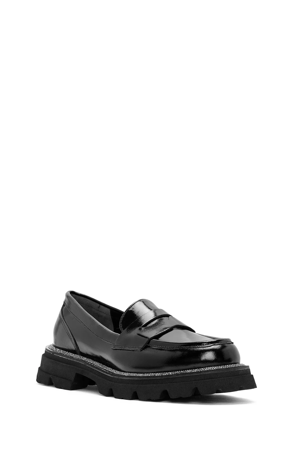 Kadın Siyah Rugan Deri Maskülen Loafer - Image 6