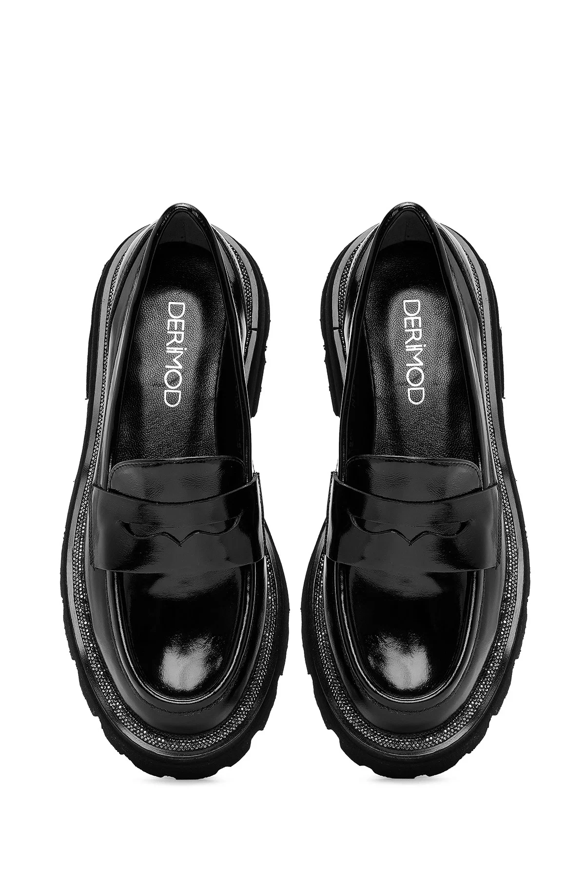 Kadın Siyah Rugan Deri Maskülen Loafer - Image 7