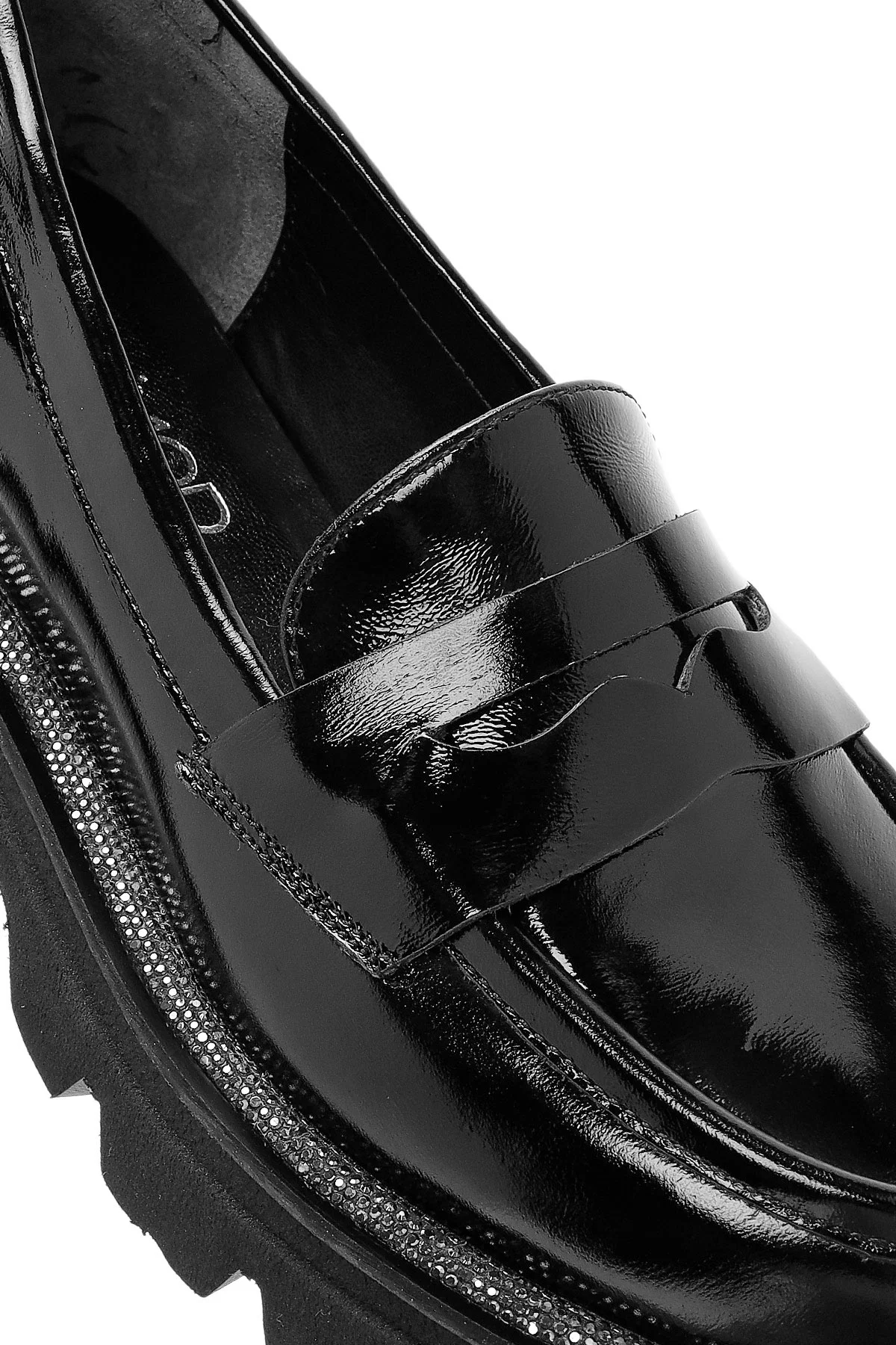 Kadın Siyah Rugan Deri Maskülen Loafer - Image 9