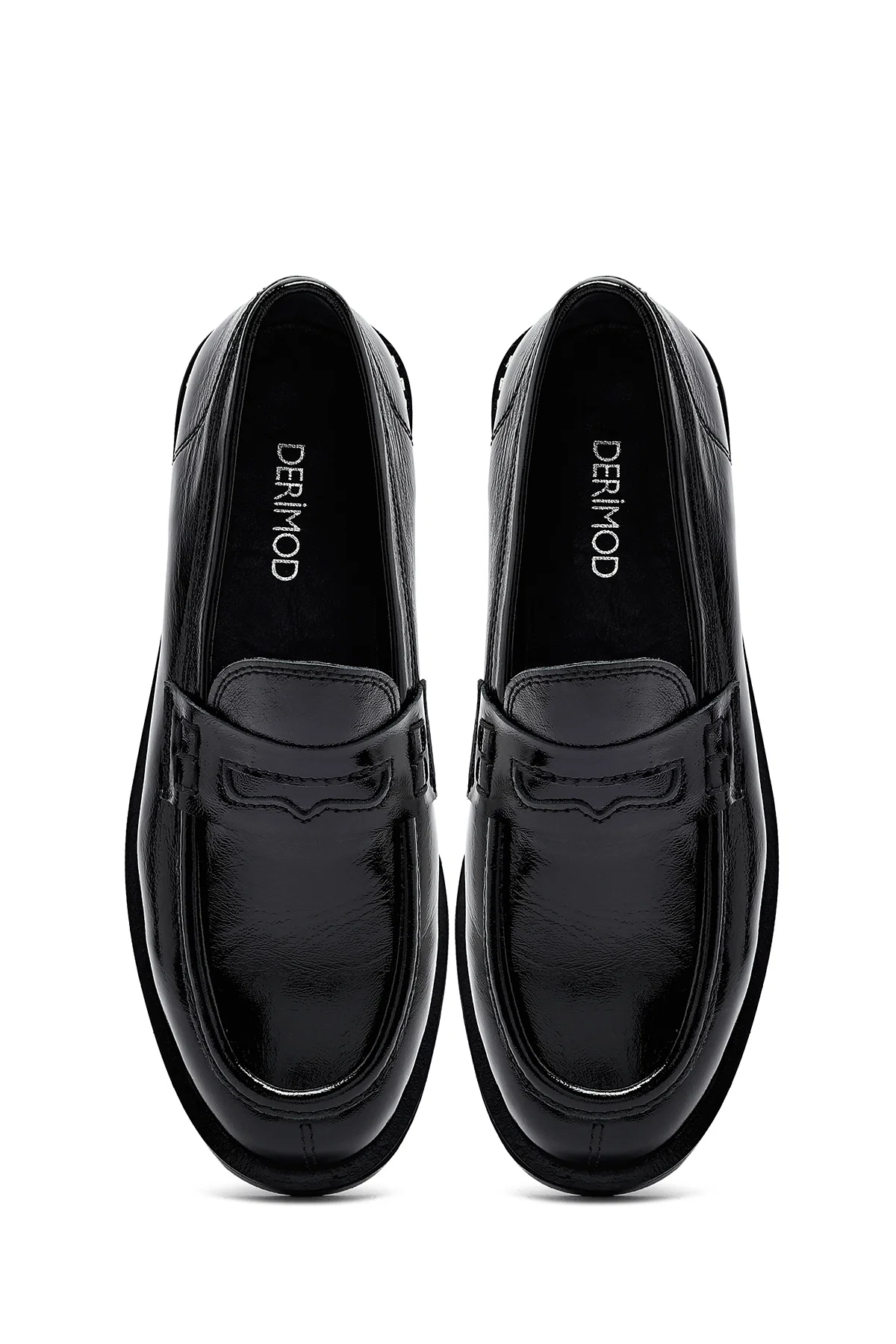 Kadın Siyah Rugan Deri Maskülen Loafer - Image 7