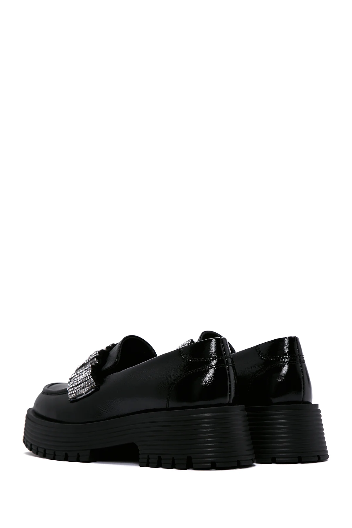 Kadın Siyah Rugan Deri Taşlı Maskülen Loafer - Image 6