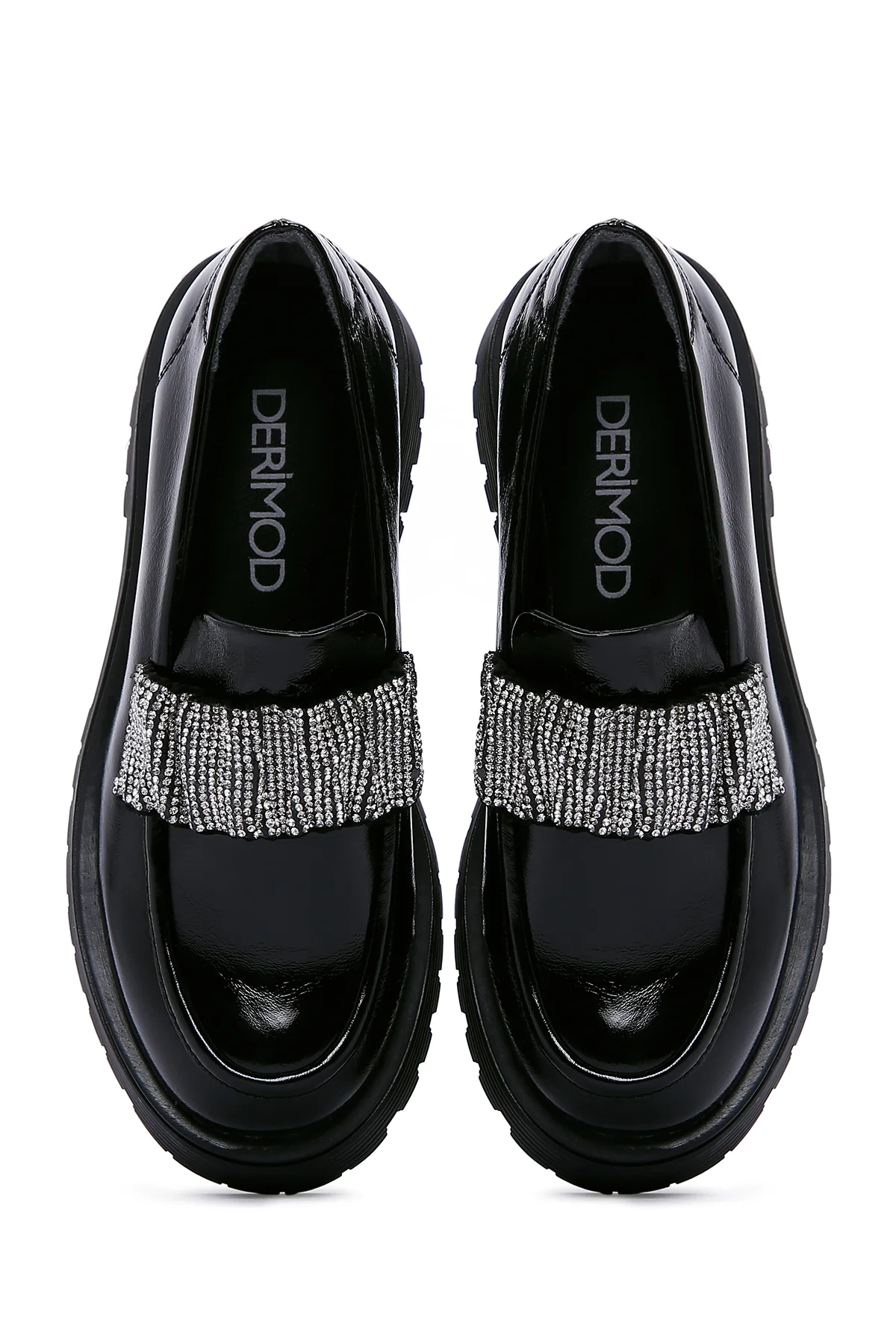 Kadın Siyah Rugan Deri Taşlı Maskülen Loafer - Image 7