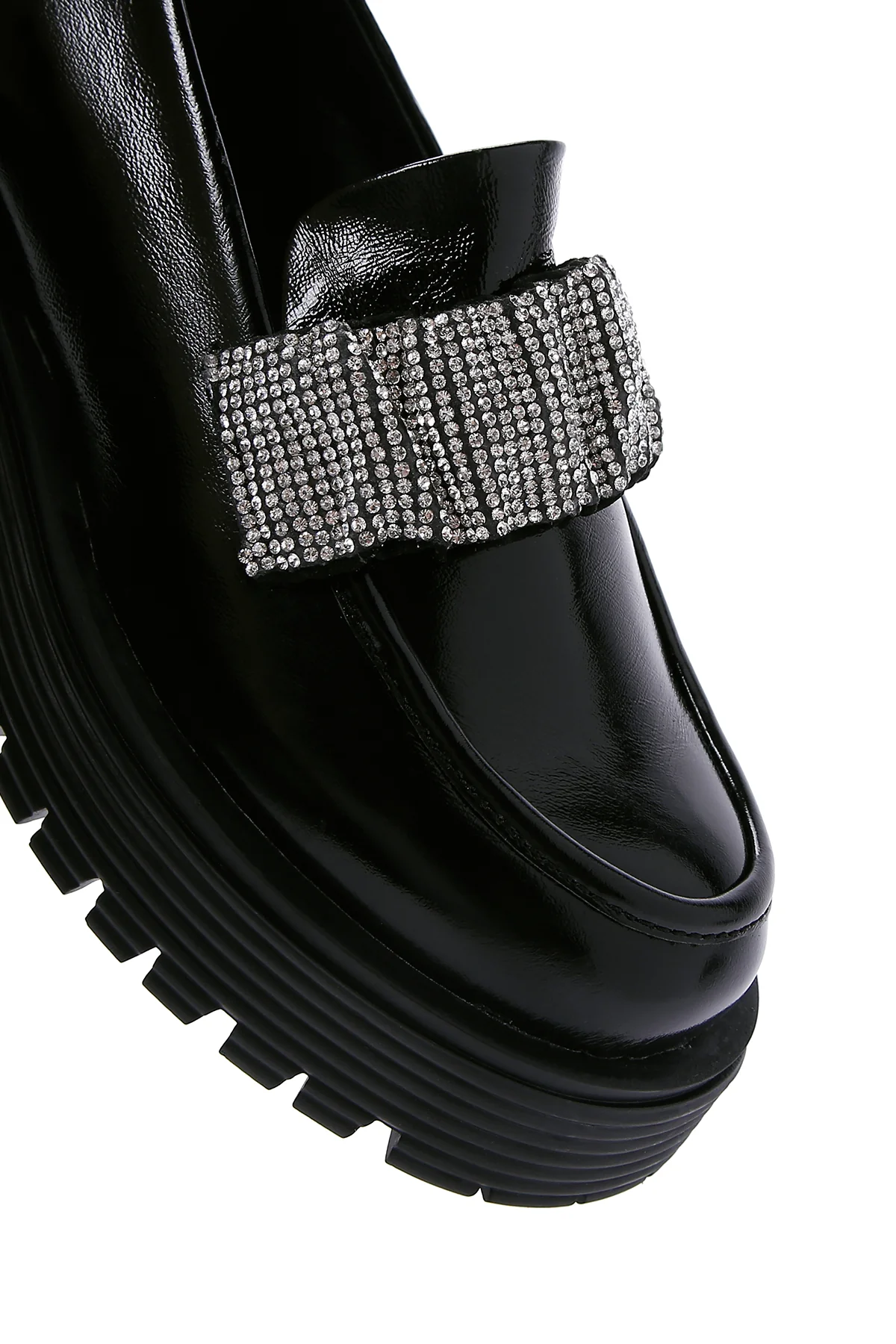 Kadın Siyah Rugan Deri Taşlı Maskülen Loafer - Image 9