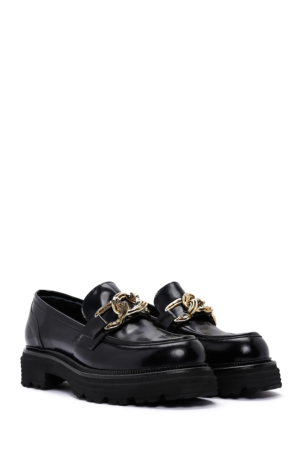 Kadın Siyah Rugan Deri Tokalı Casual Loafer - Image 3