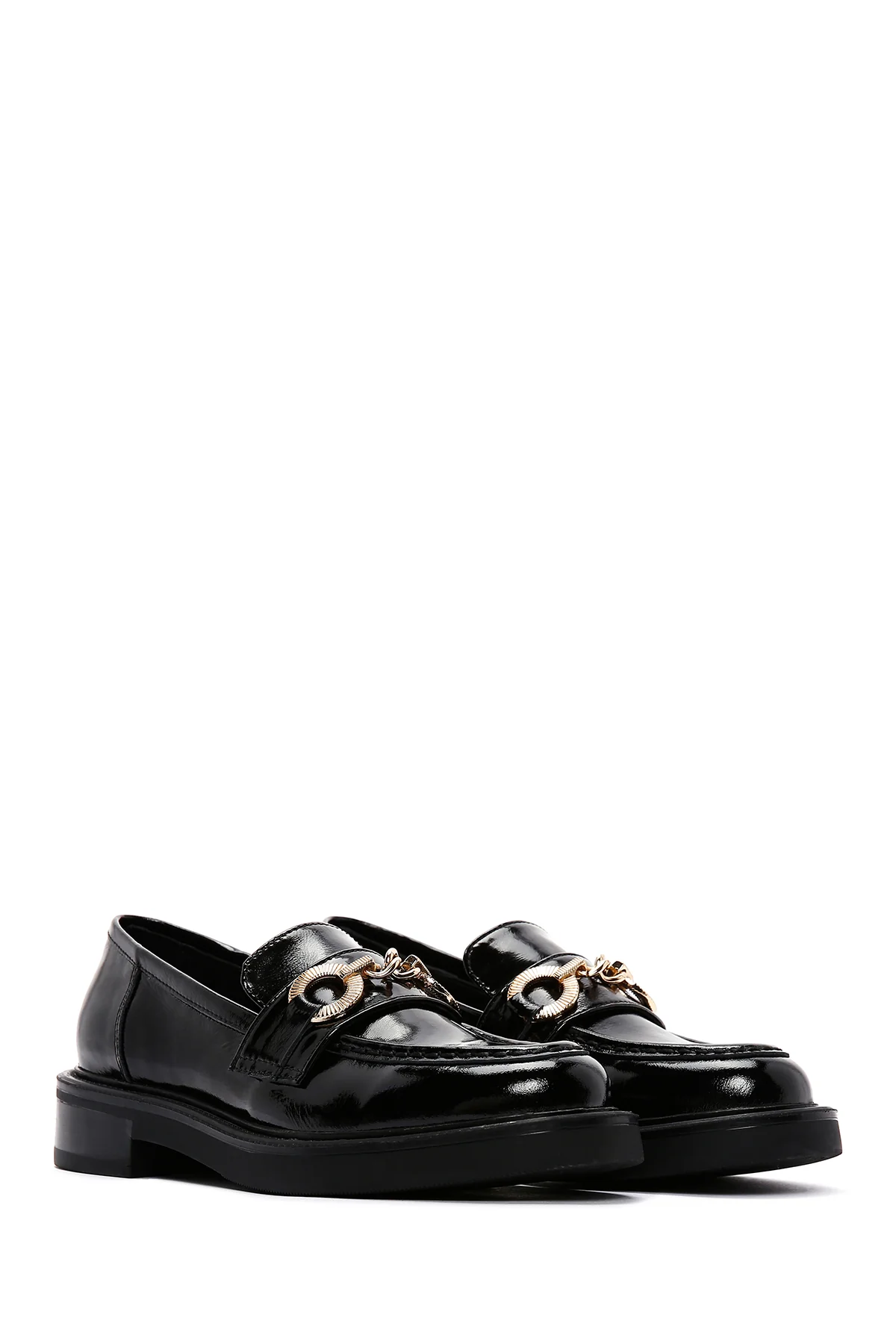 Kadın Siyah Rugan Deri Tokalı Klasik Loafer - Image 3