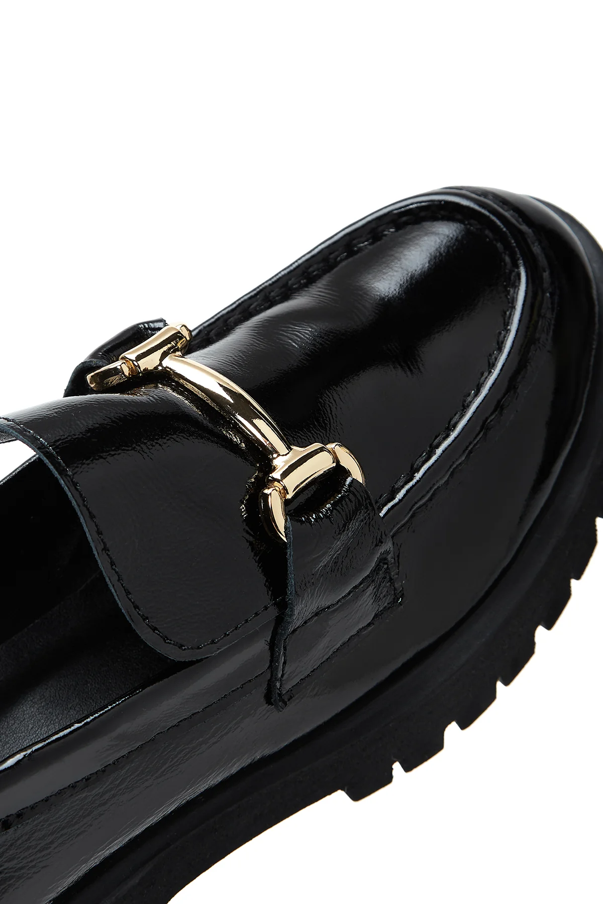 Kadın Siyah Rugan Deri Tokalı Loafer - Image 8