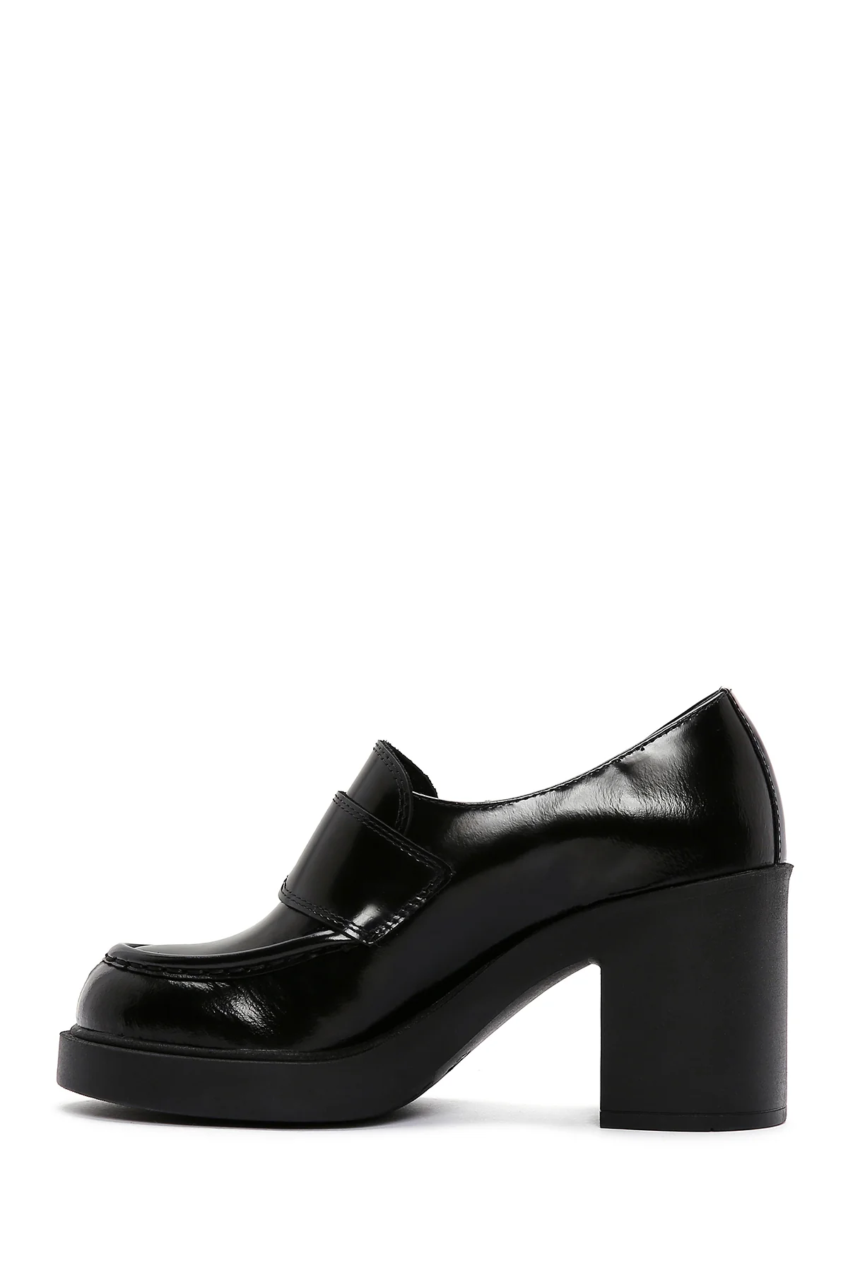 Kadın Siyah Rugan Deri Topuklu Loafer - Image 3