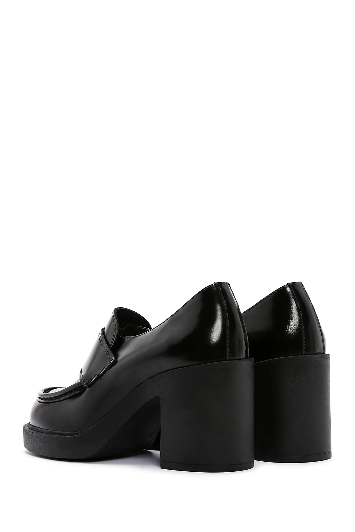 Kadın Siyah Rugan Deri Topuklu Loafer - Image 6
