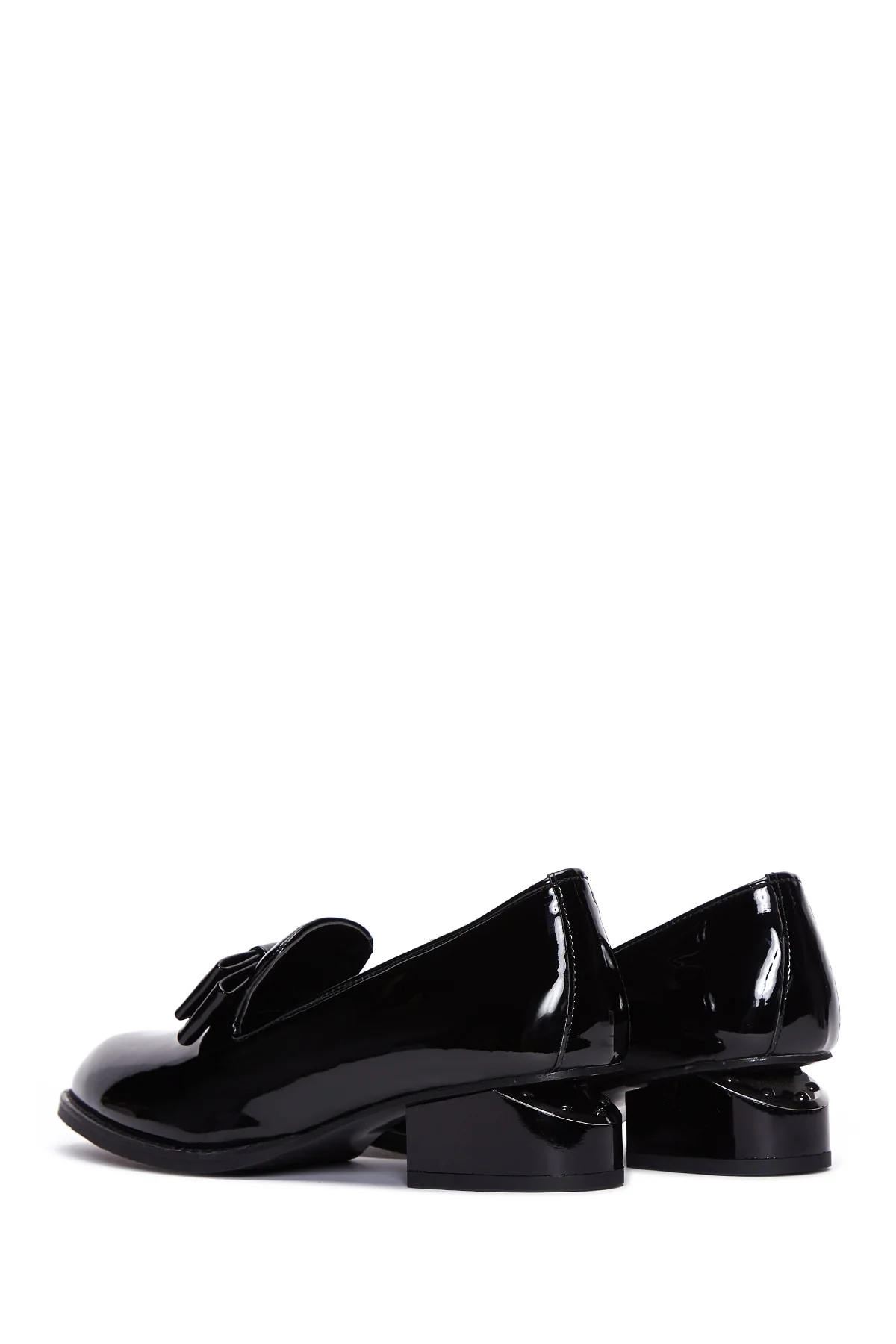Kadın Siyah Rugan Topuklu Loafer - Image 5
