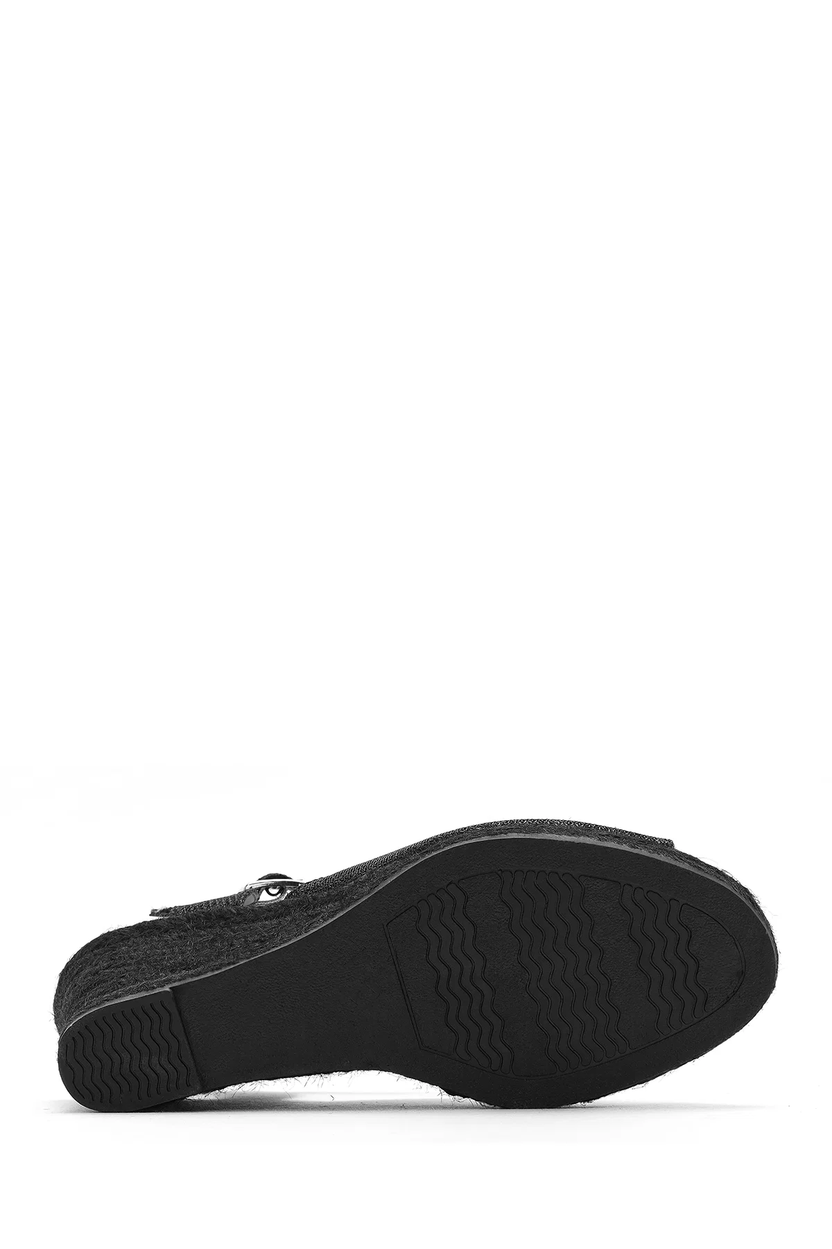 Kadın Siyah Simli Bilekten Tokalı Dolgu Topuklu Espadril Sandalet - Image 5