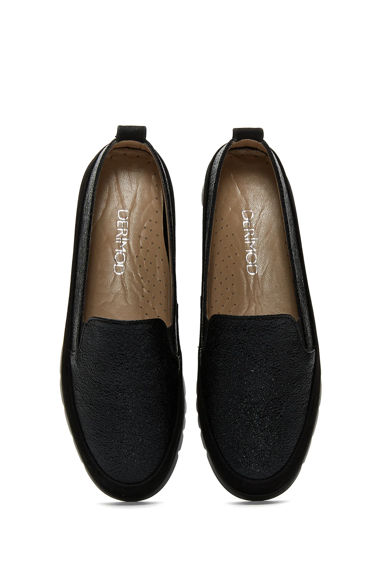 Kadın Siyah Simli Deri Comfort Loafer - Image 6