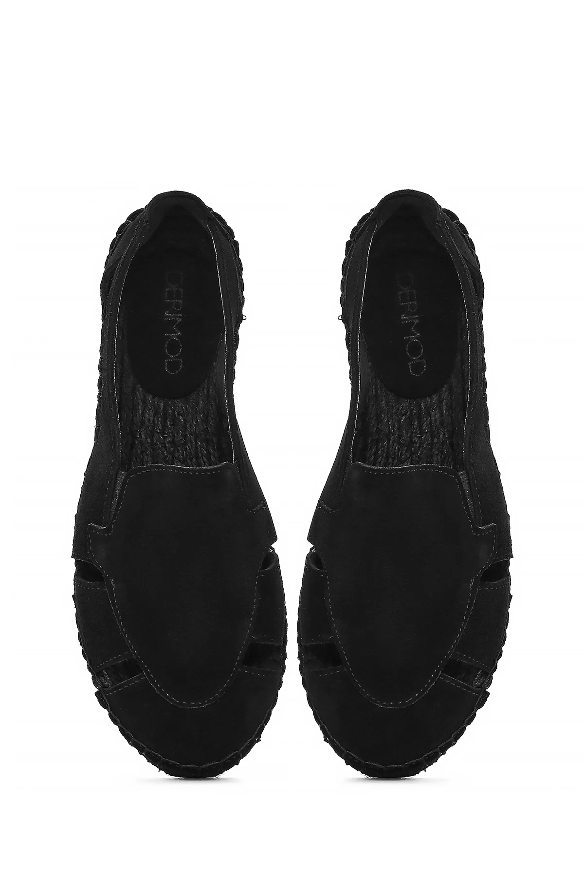 Kadın Siyah Süet Deri Espadril Sandalet - Image 7