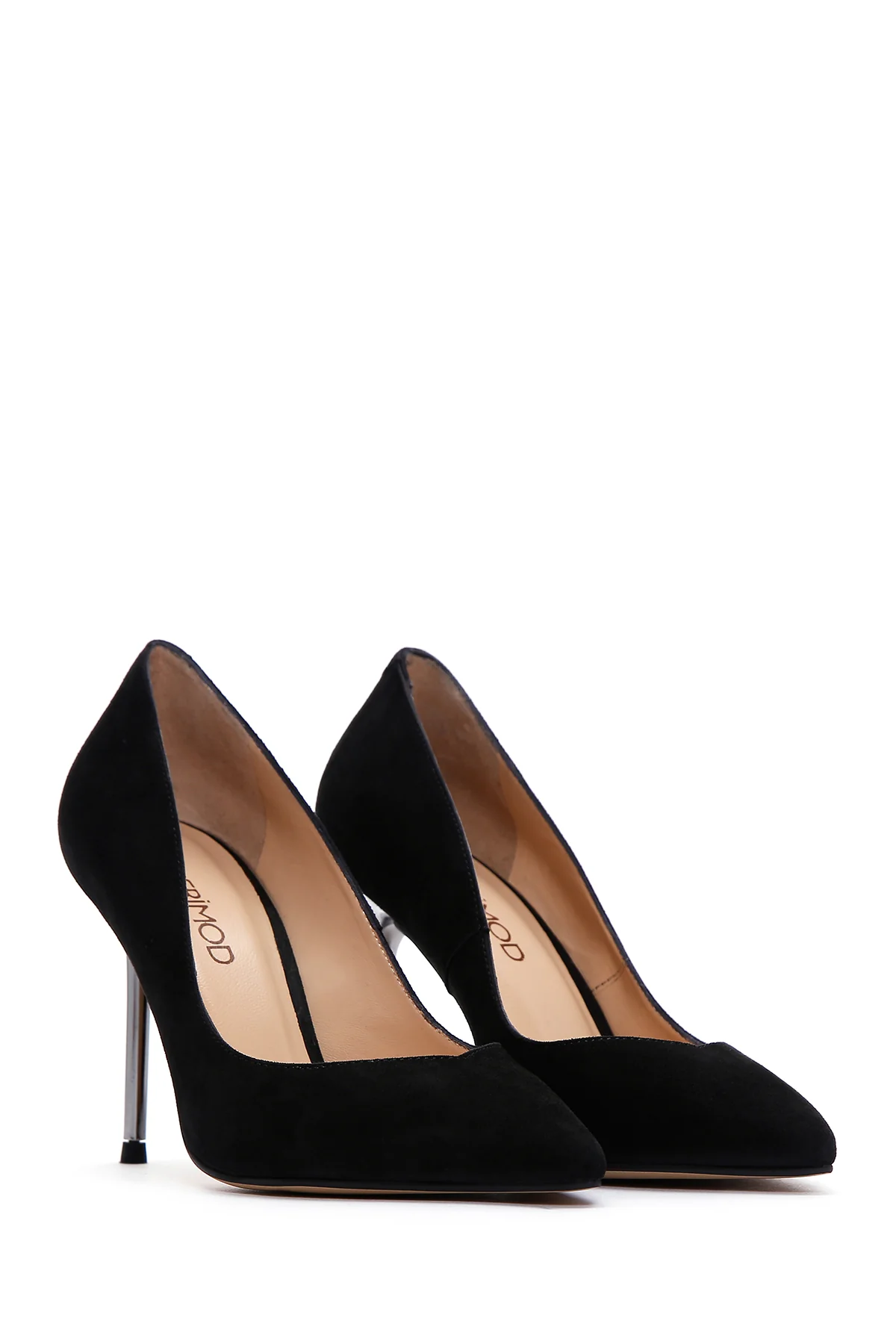 Kadın Siyah Süet Deri Stiletto - Image 4