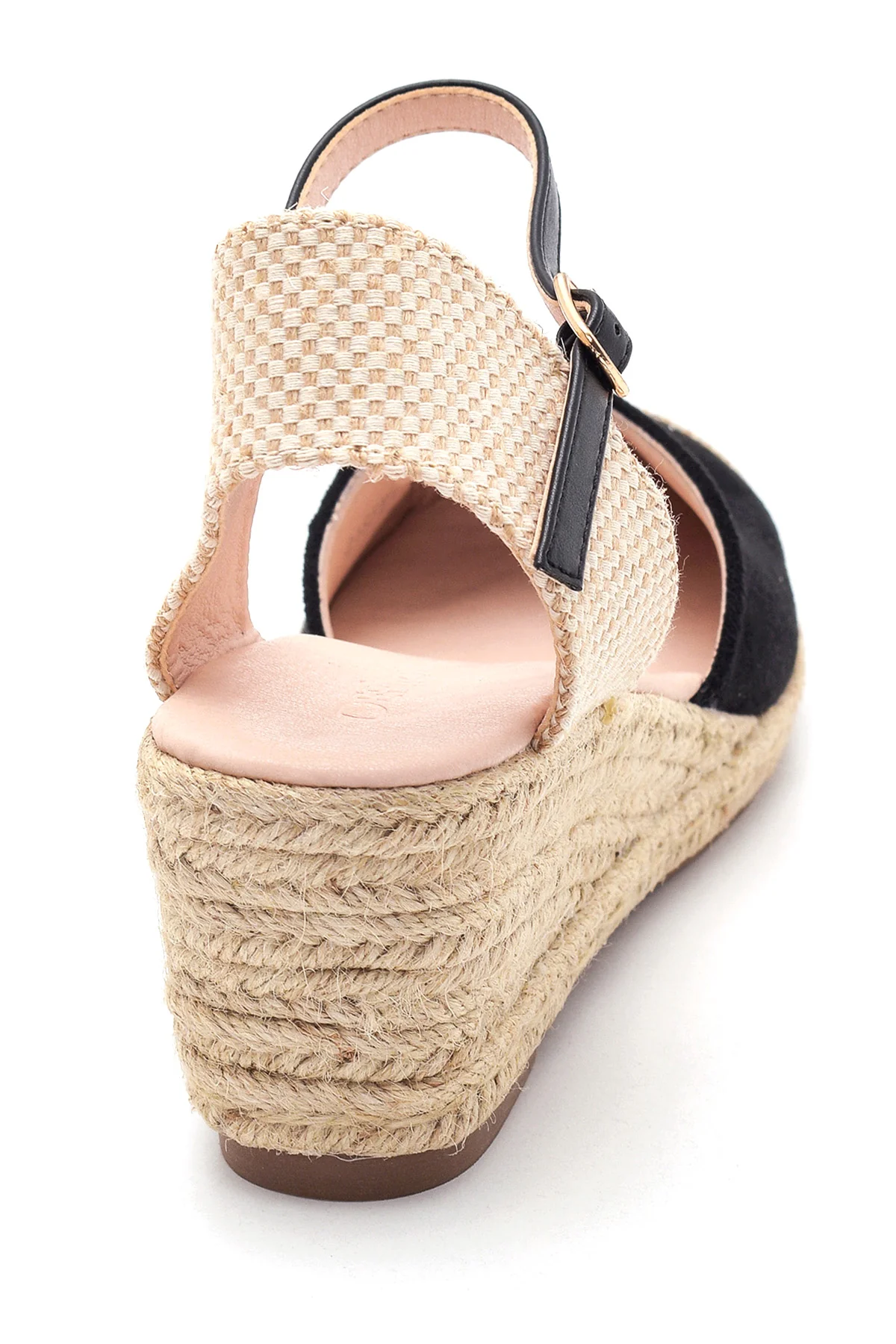 Kadın Siyah Süet Dolgu Topuk Espadril Sandalet - Image 4