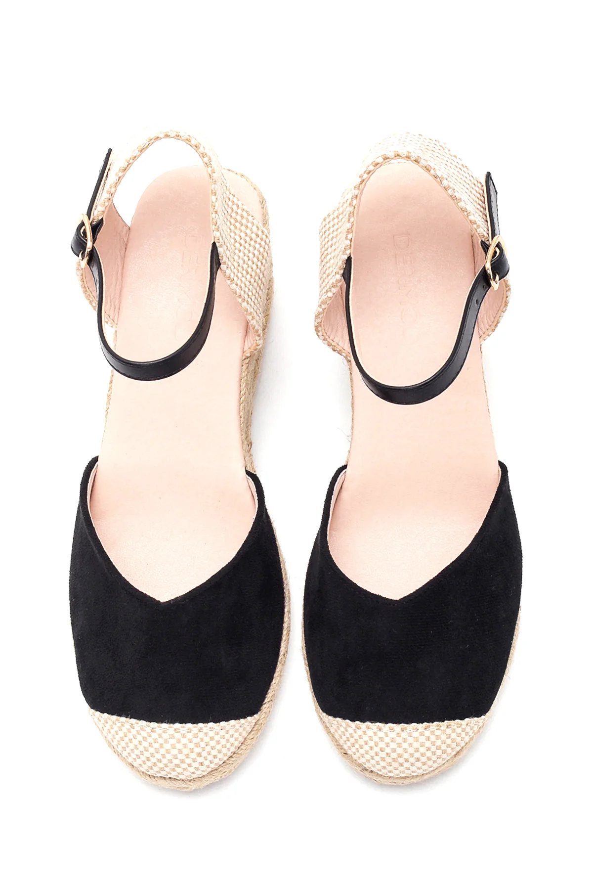 Kadın Siyah Süet Dolgu Topuk Espadril Sandalet - Image 6