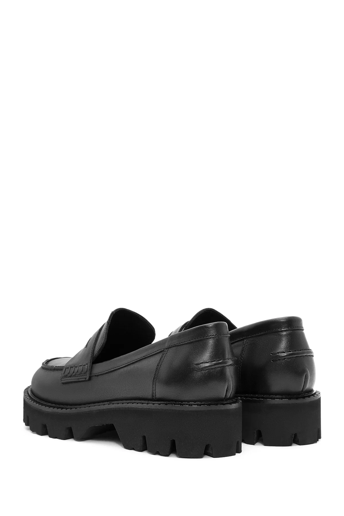 Kadın Siyah Taş Detaylı Deri Maskülen Loafer - Image 5