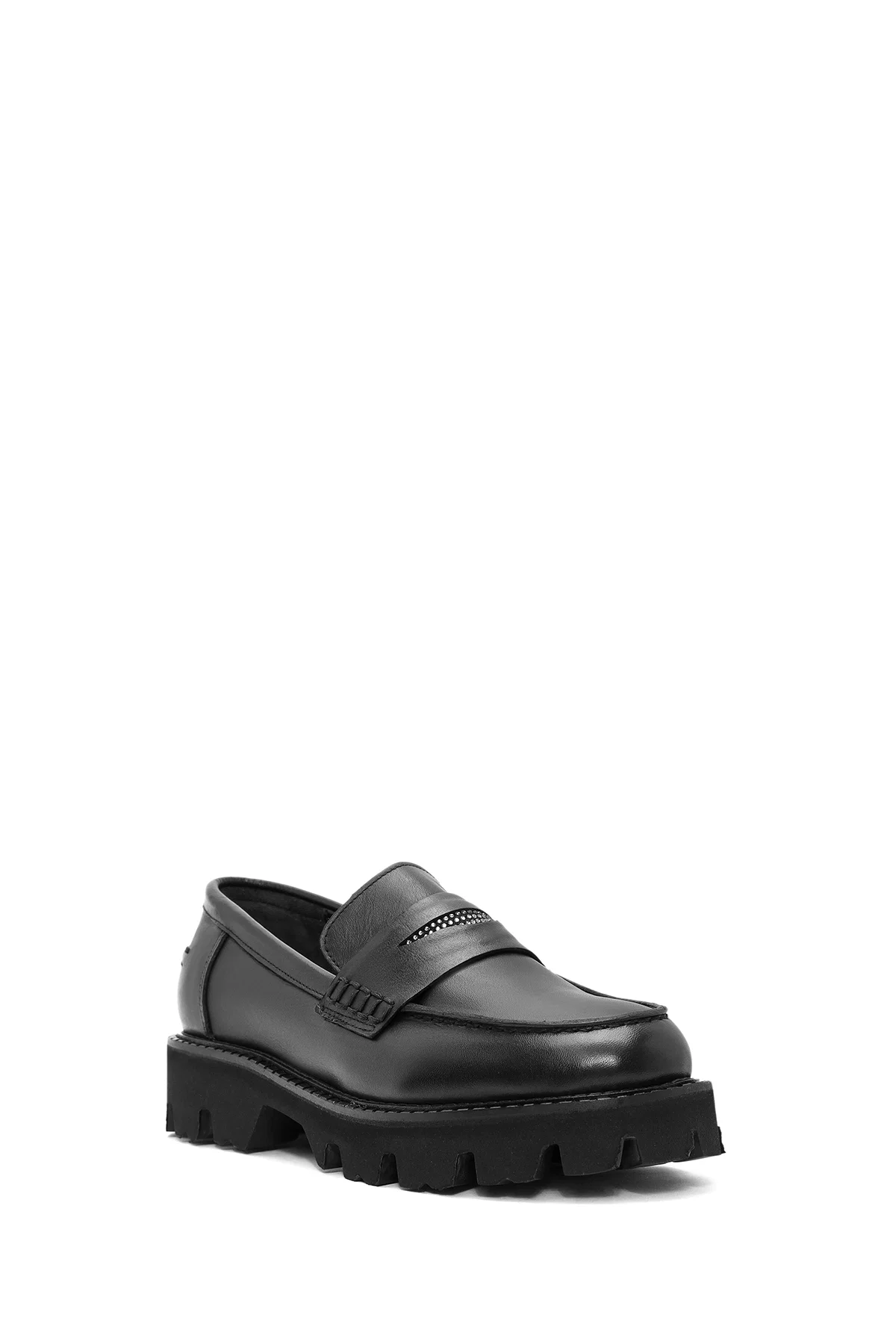 Kadın Siyah Taş Detaylı Deri Maskülen Loafer - Image 6