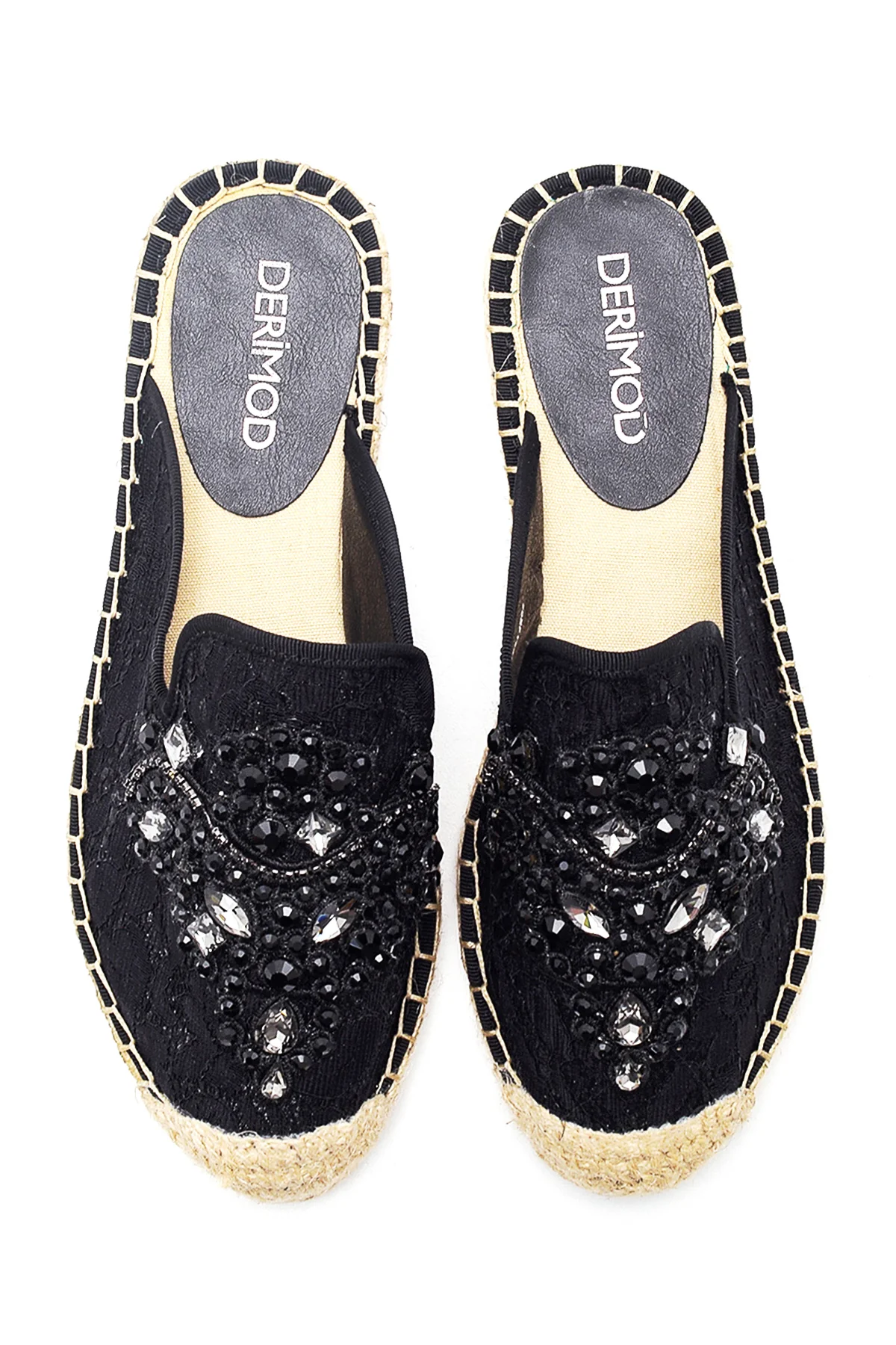 Kadın Siyah Taşlı Espadril Terlik - Image 6