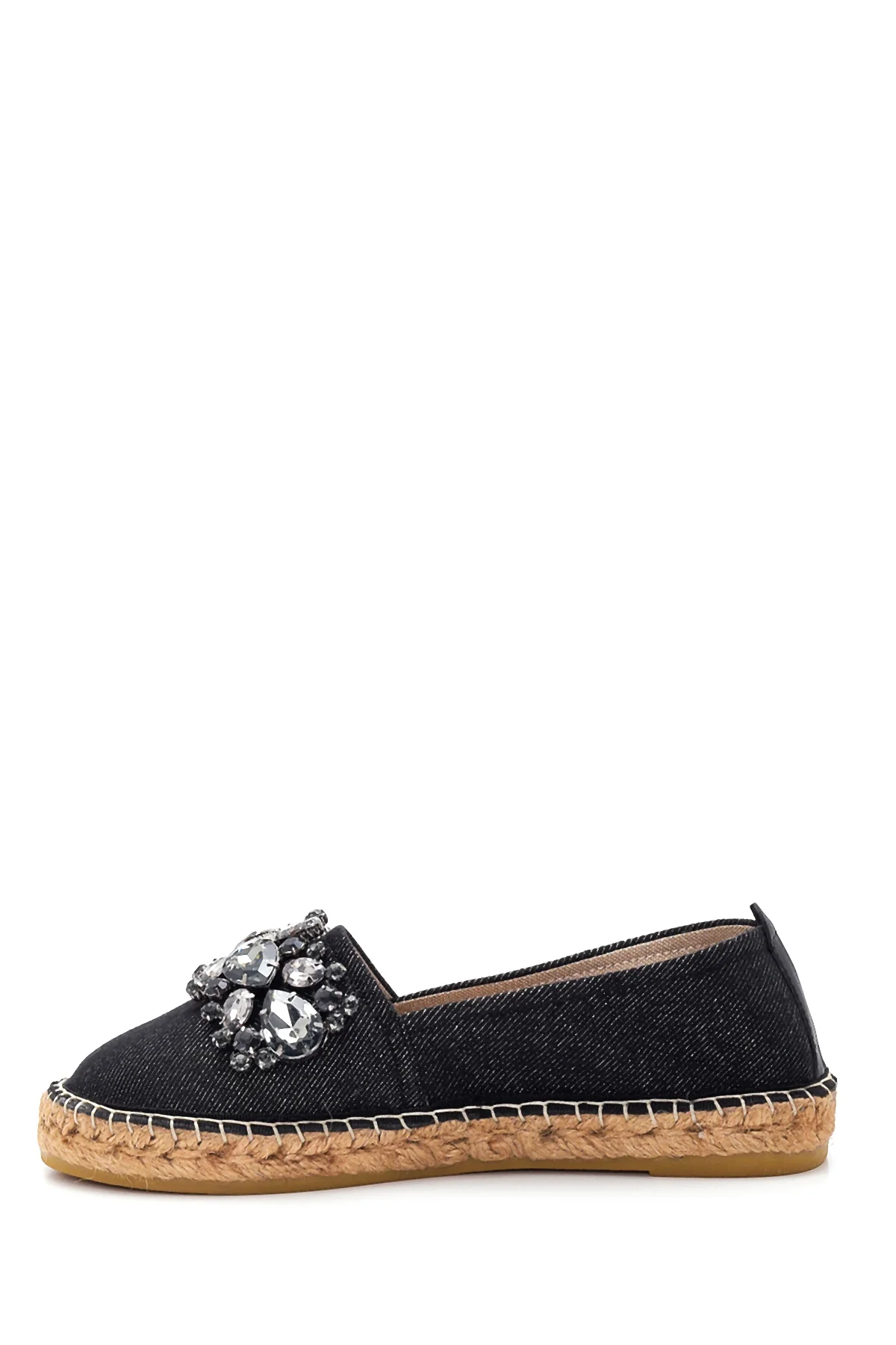 Kadın Siyah Taşlı Hasır Taban Espadril - Image 2