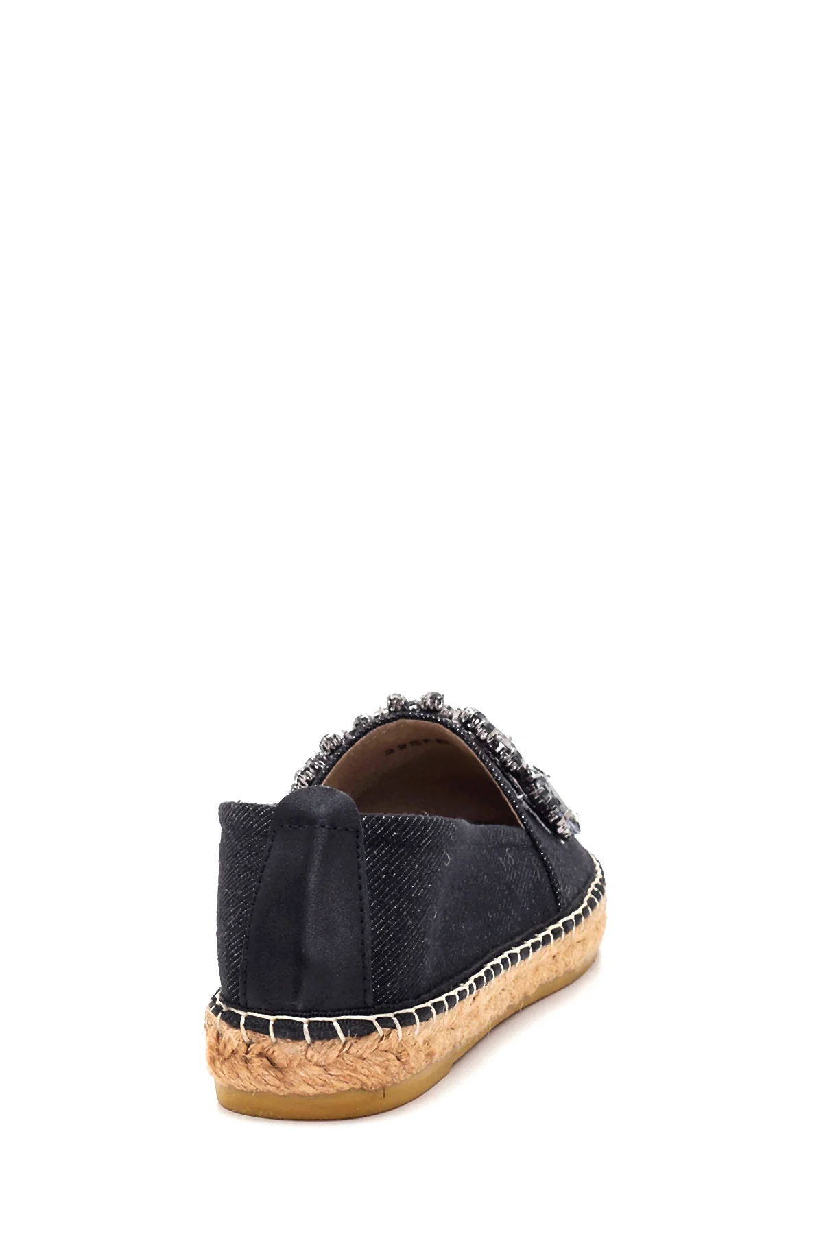 Kadın Siyah Taşlı Hasır Taban Espadril - Image 4