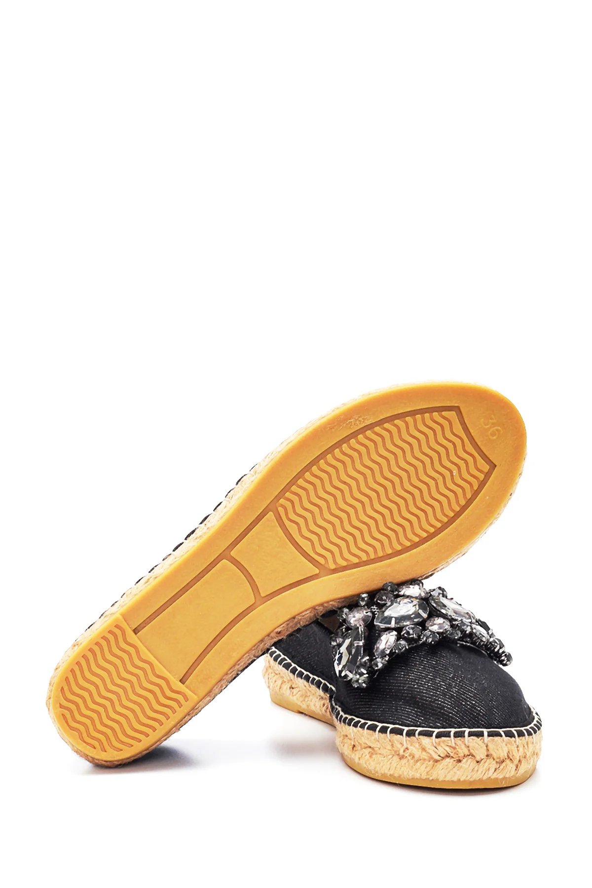 Kadın Siyah Taşlı Hasır Taban Espadril - Image 5