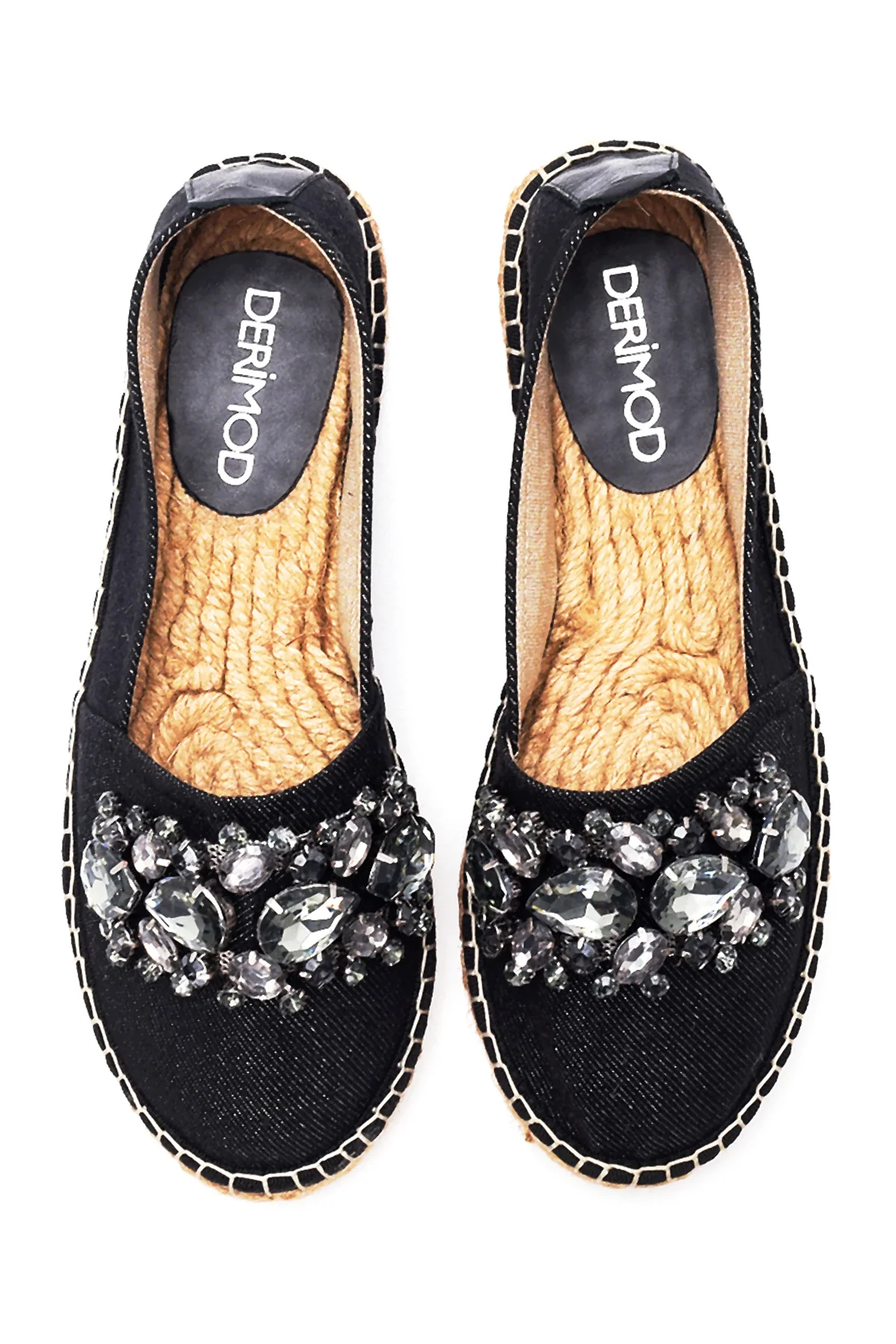Kadın Siyah Taşlı Hasır Taban Espadril - Image 7