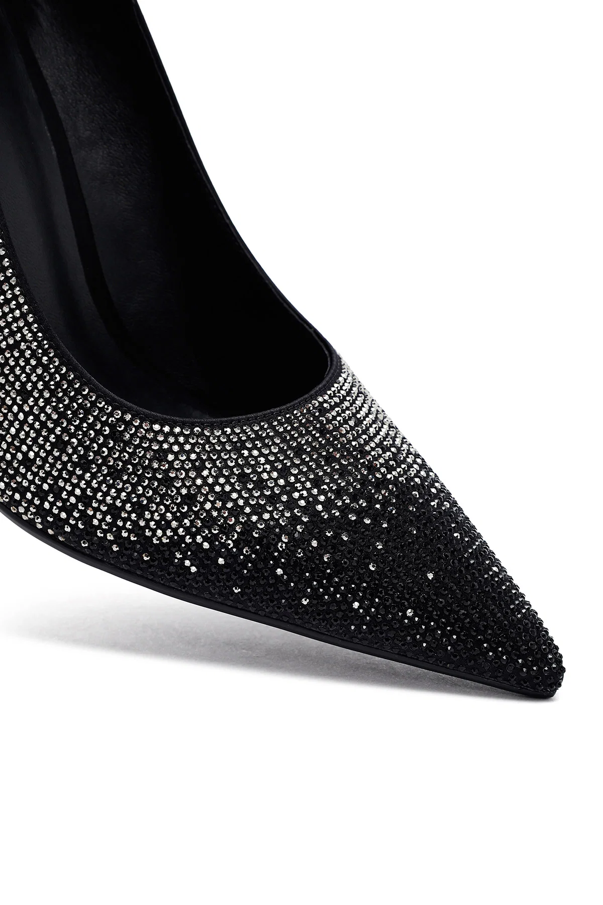 Kadın Siyah Taşlı İnce Topuklu Deri Stiletto - Image 10
