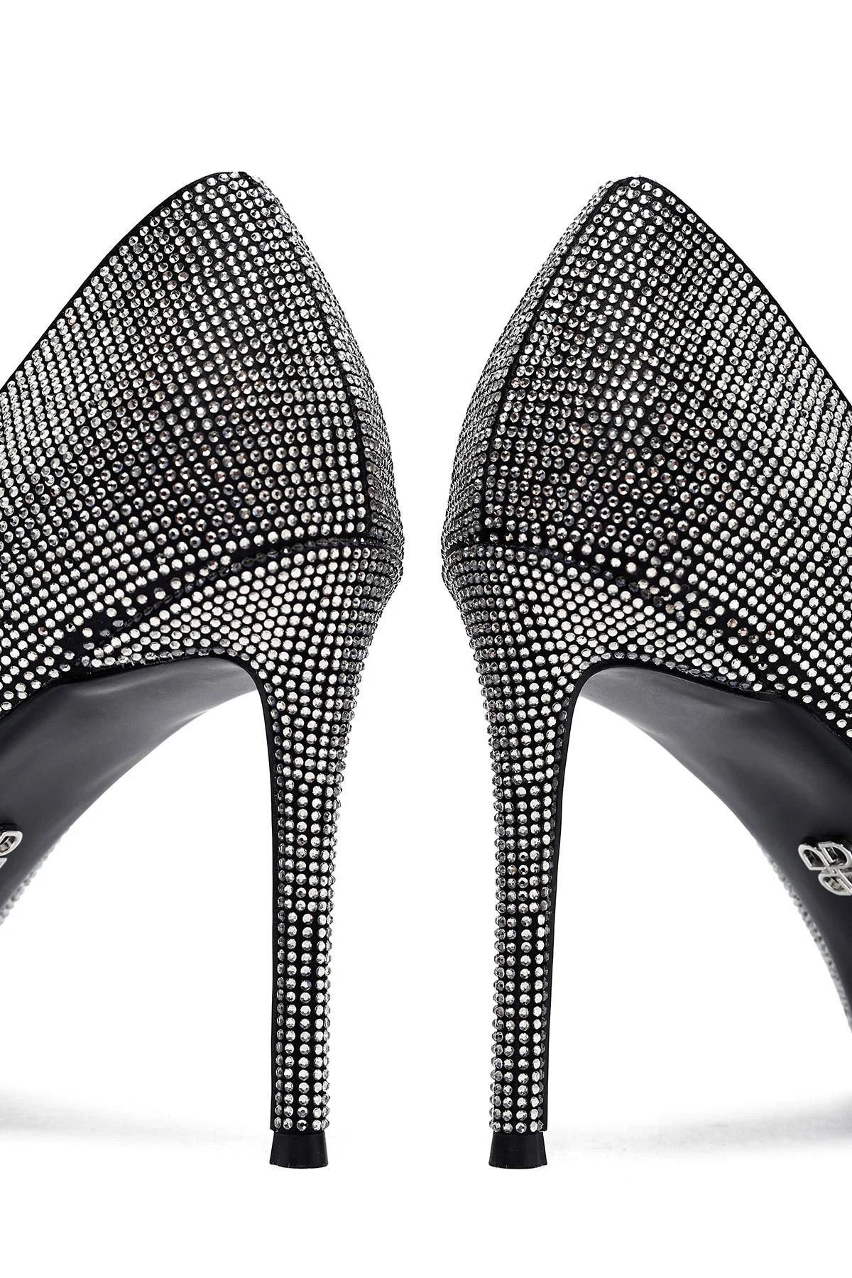 Kadın Siyah Taşlı İnce Topuklu Deri Stiletto - Image 11