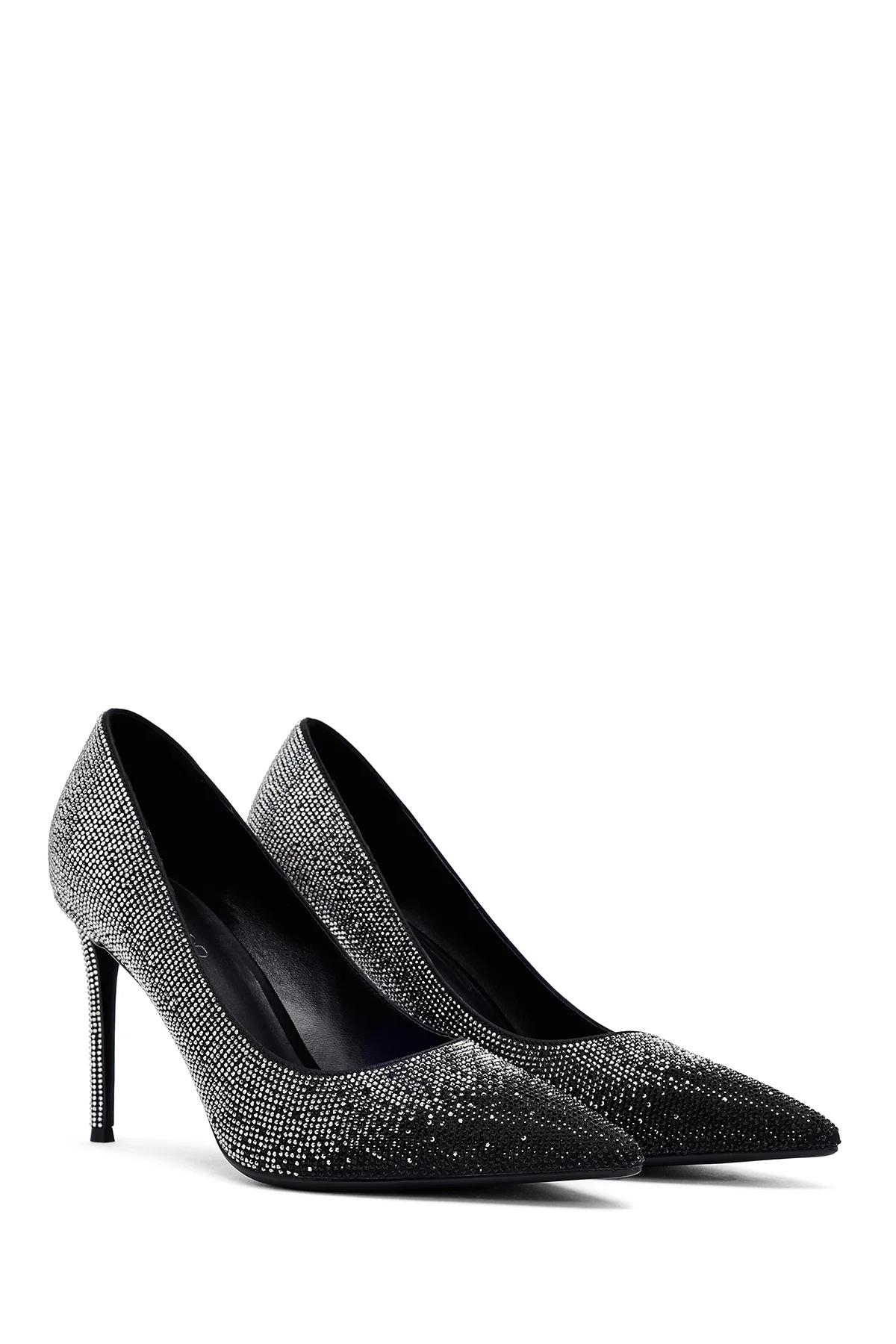 Kadın Siyah Taşlı İnce Topuklu Deri Stiletto - Image 3