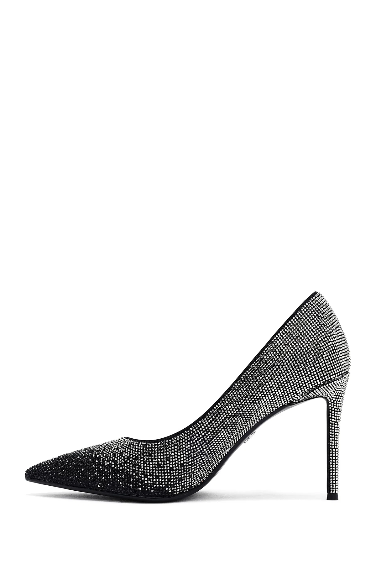 Kadın Siyah Taşlı İnce Topuklu Deri Stiletto - Image 5