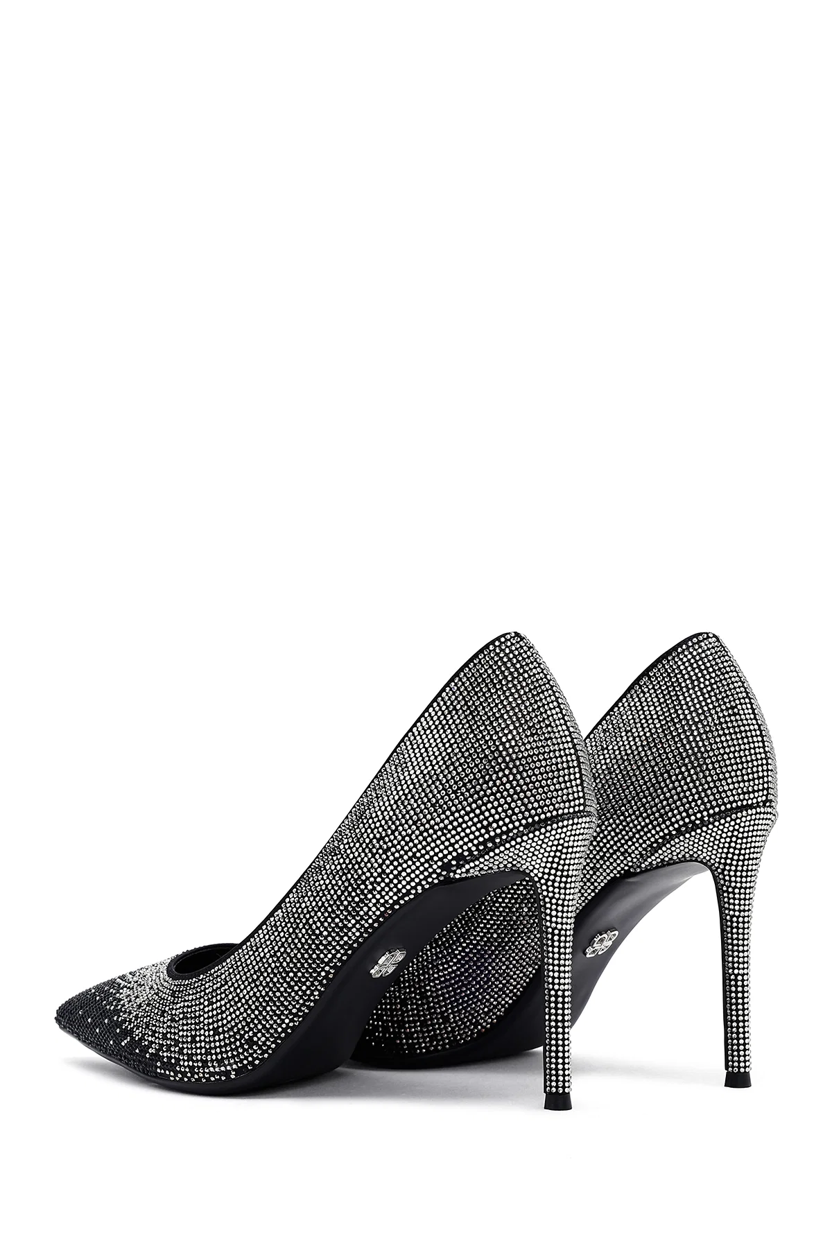 Kadın Siyah Taşlı İnce Topuklu Deri Stiletto - Image 7