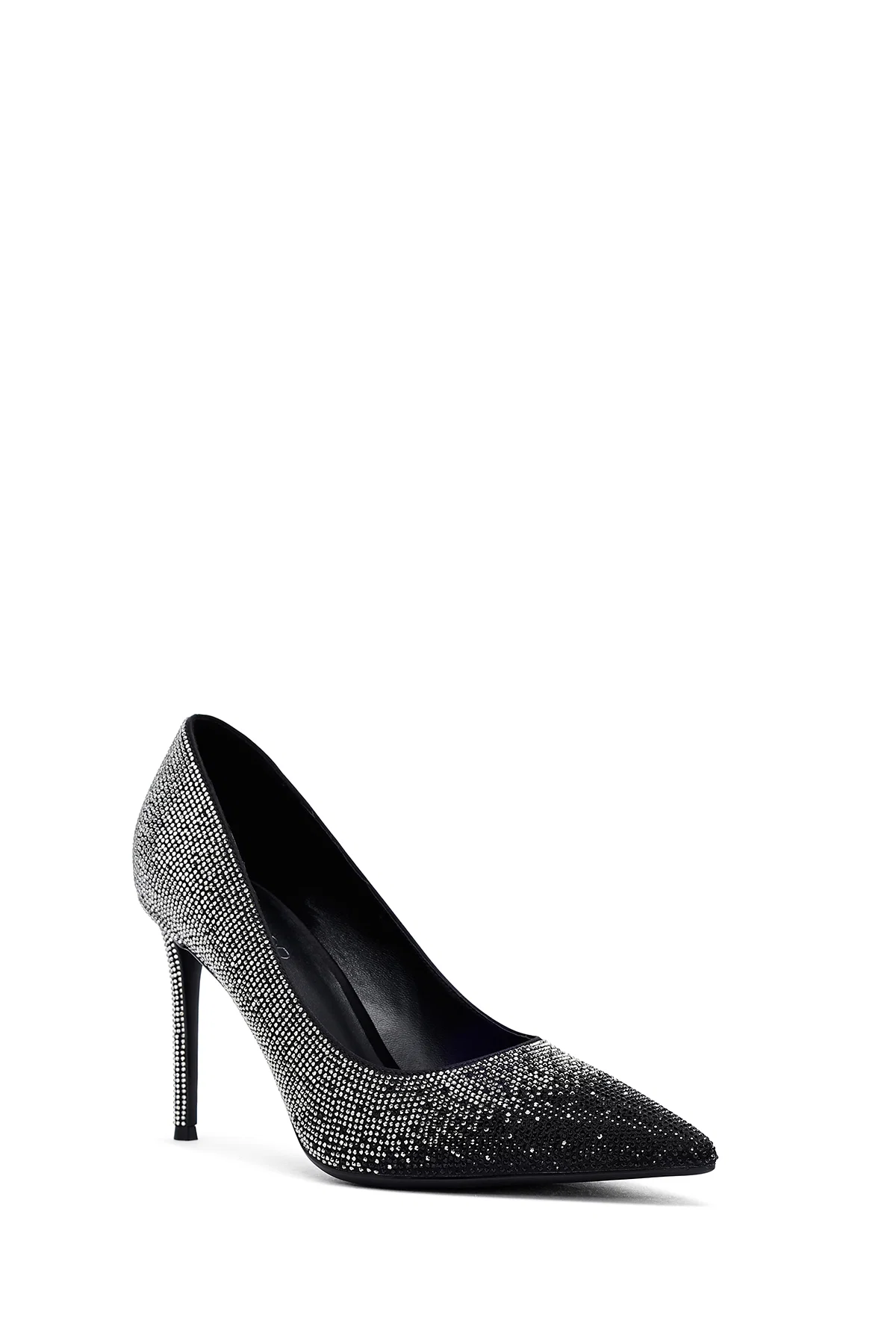 Kadın Siyah Taşlı İnce Topuklu Deri Stiletto - Image 8