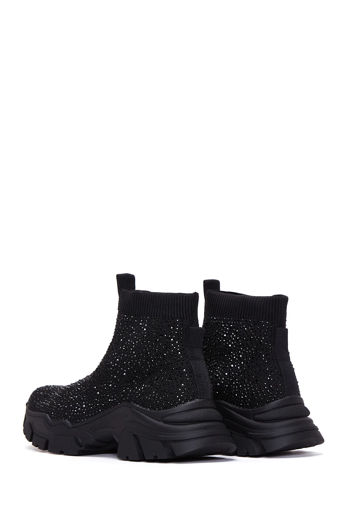 Kadın Siyah Taşlı Kalın Tabanlı Bilekli Sneaker - Image 5