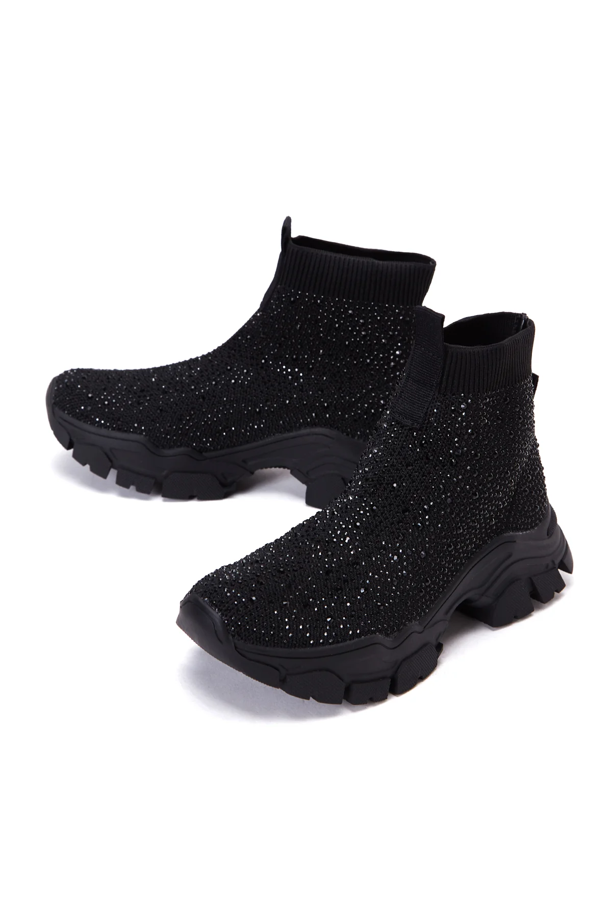 Kadın Siyah Taşlı Kalın Tabanlı Bilekli Sneaker - Image 6