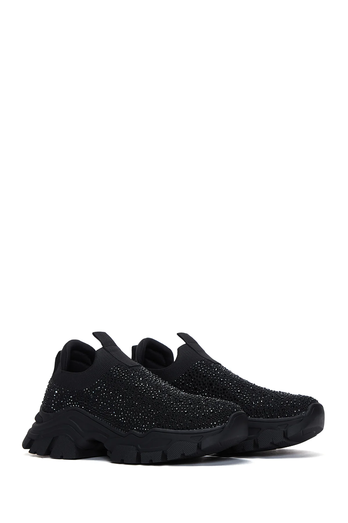 Kadın Siyah Taşlı Kalın Tabanlı Sneaker - Image 3