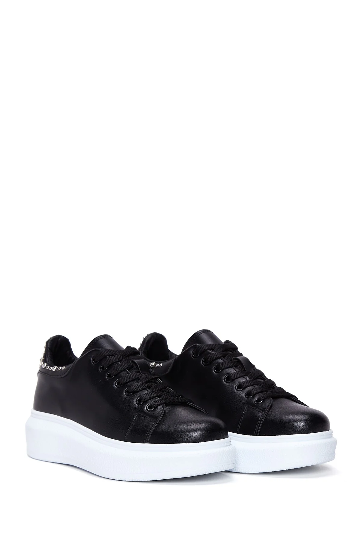 Kadın Siyah Taşlı Kalın Tabanlı Sneaker - Image 3