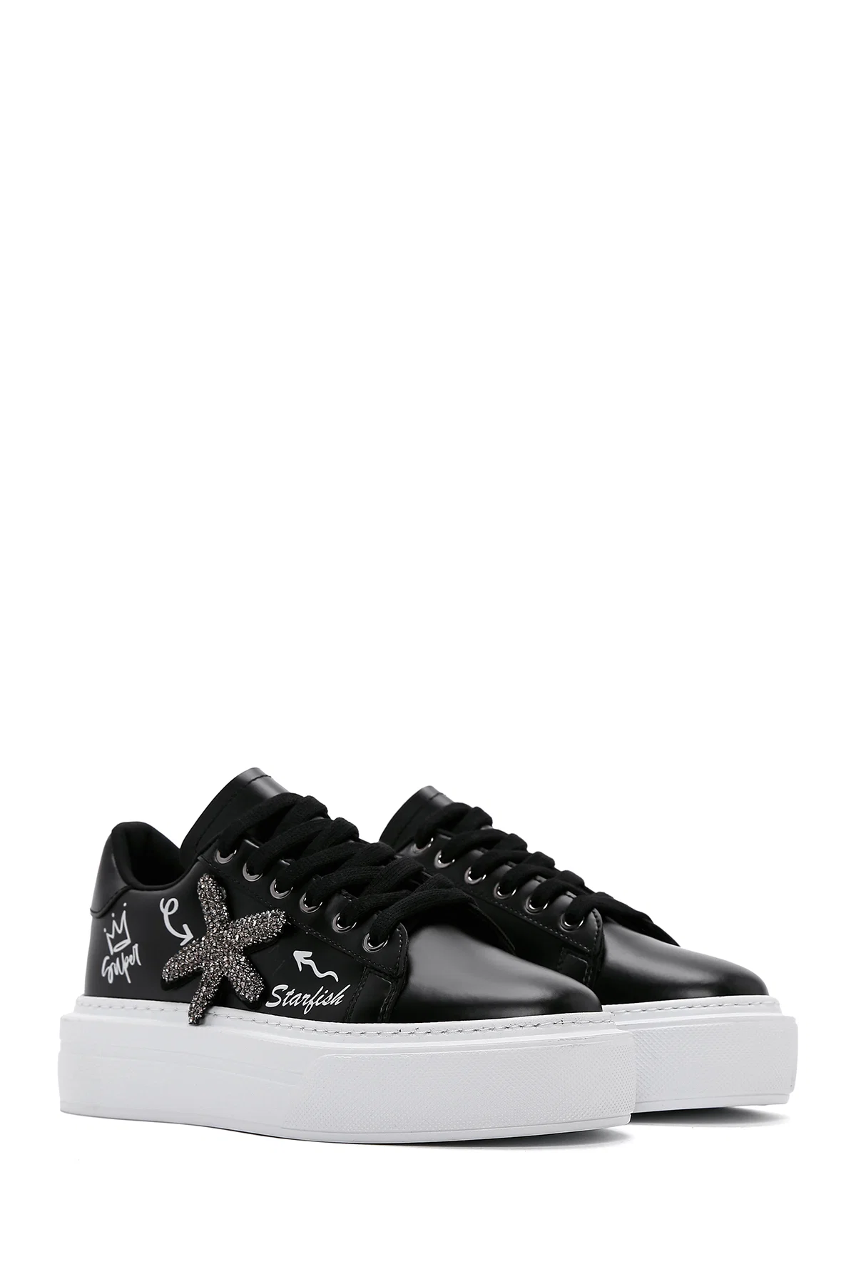 Kadın Siyah Taşlı Kalın Tabanlı Sneaker - Image 3