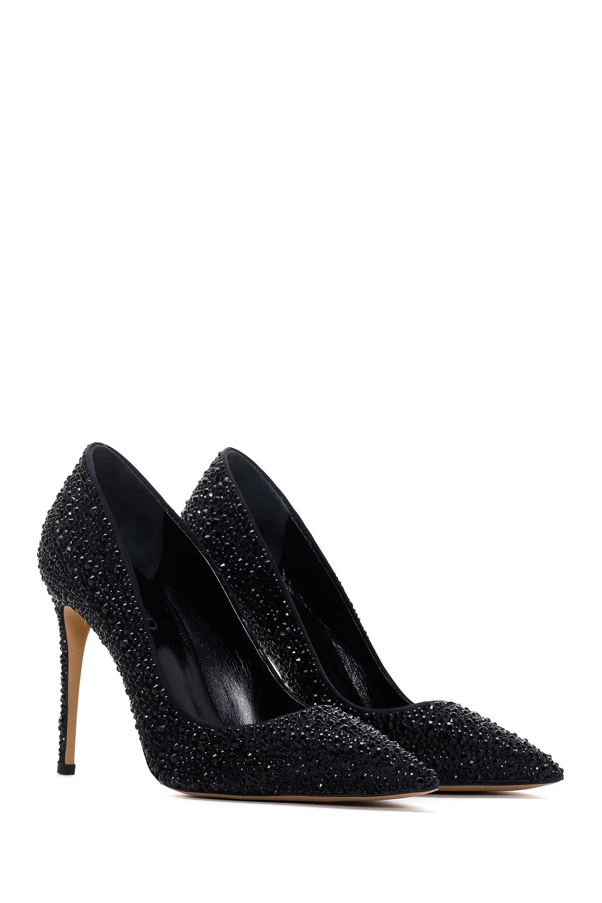 Kadın Siyah Taşlı Yüksek İnce Topuklu Deri Stiletto - Image 3