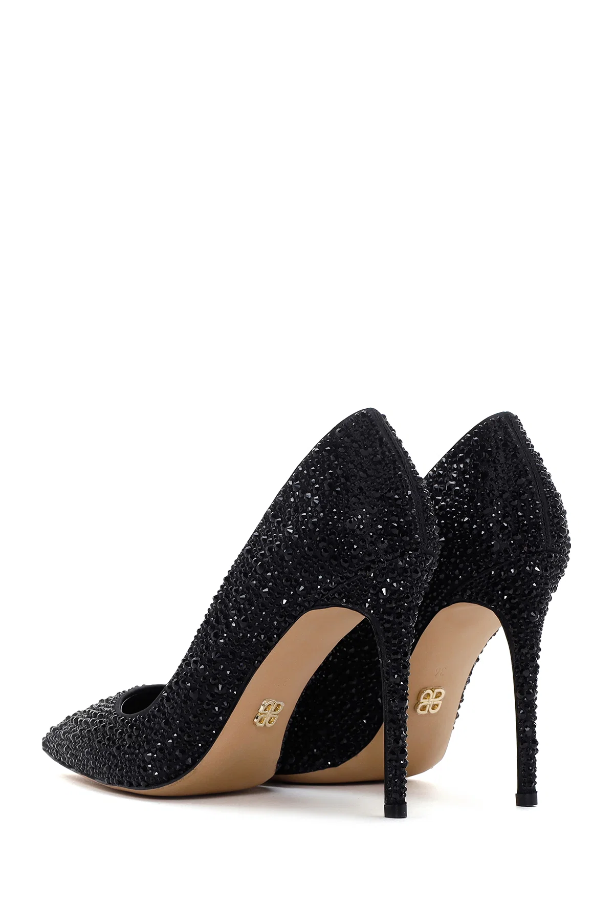 Kadın Siyah Taşlı Yüksek İnce Topuklu Deri Stiletto - Image 6